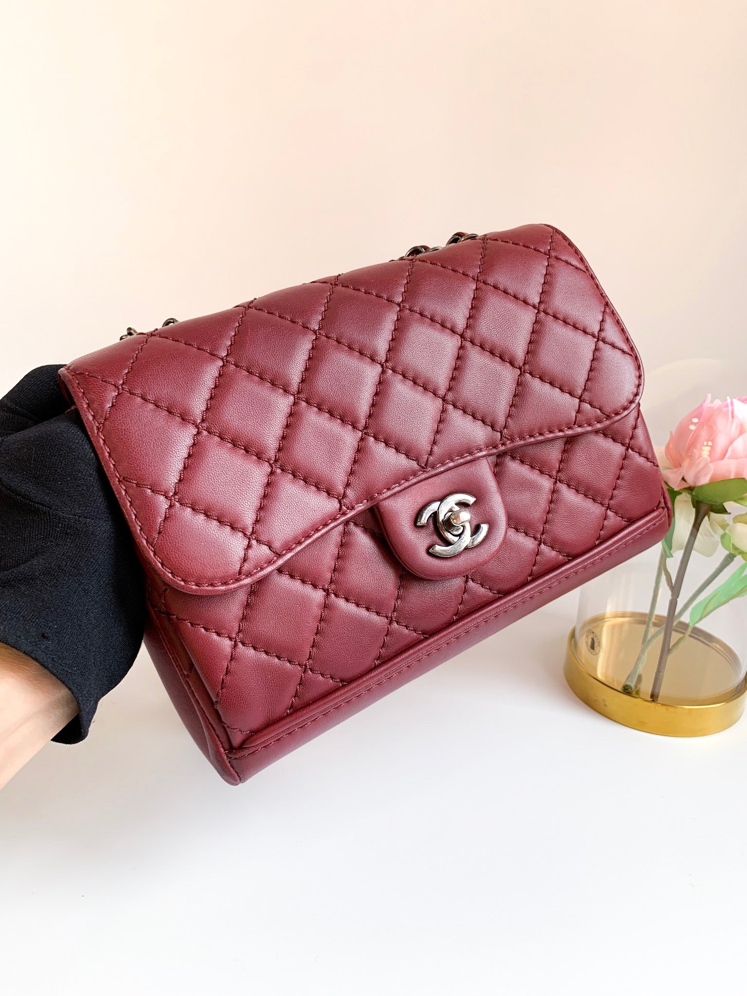 Chanel Burgundy Flap Bag Calfskin Ruthenium Hardware – Coco Approved Studio