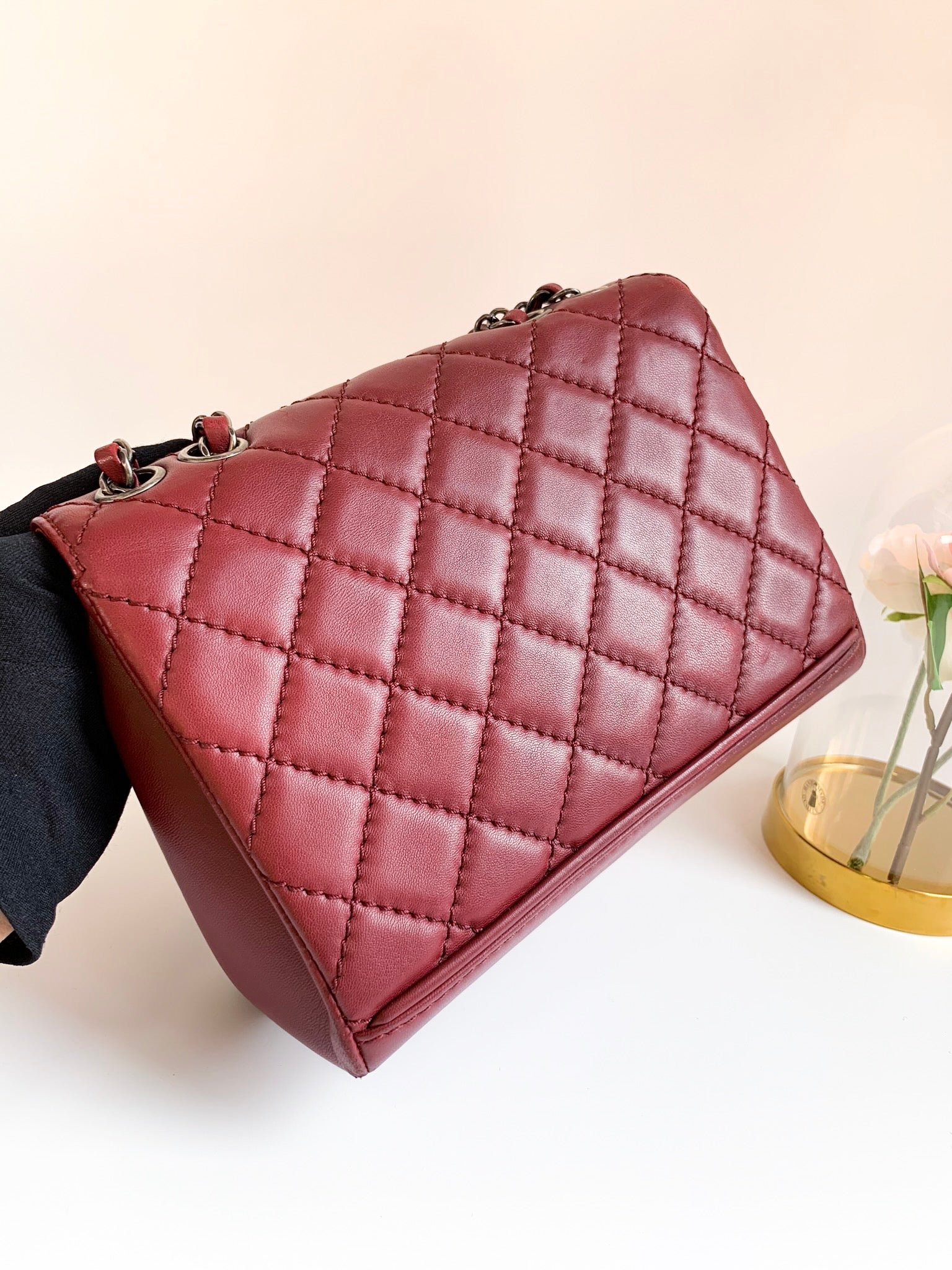 Chanel Burgundy Flap Bag Calfskin Ruthenium Hardware – Coco