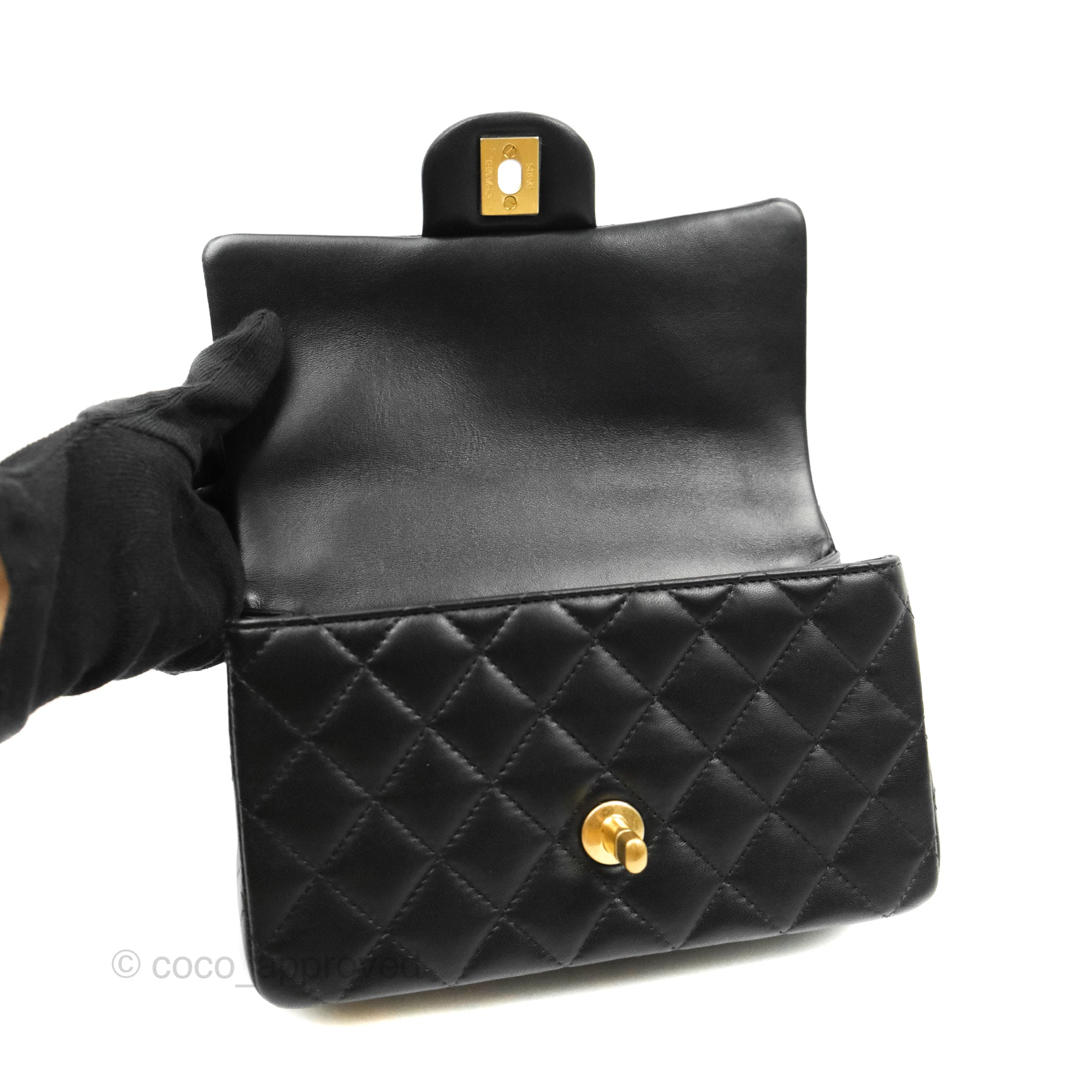 Chanel Black Quilted Lambskin Mini Rectangular Classic Flap Pale Gold  Hardware, 2022 Available For Immediate Sale At Sotheby's