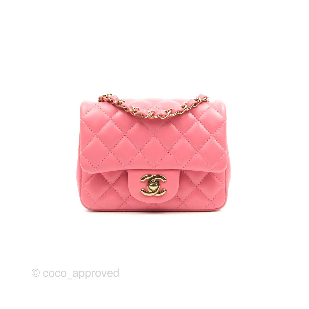 Chanel Mini Square Quilted Rosy Pink Lambskin Gold Hardware 21A