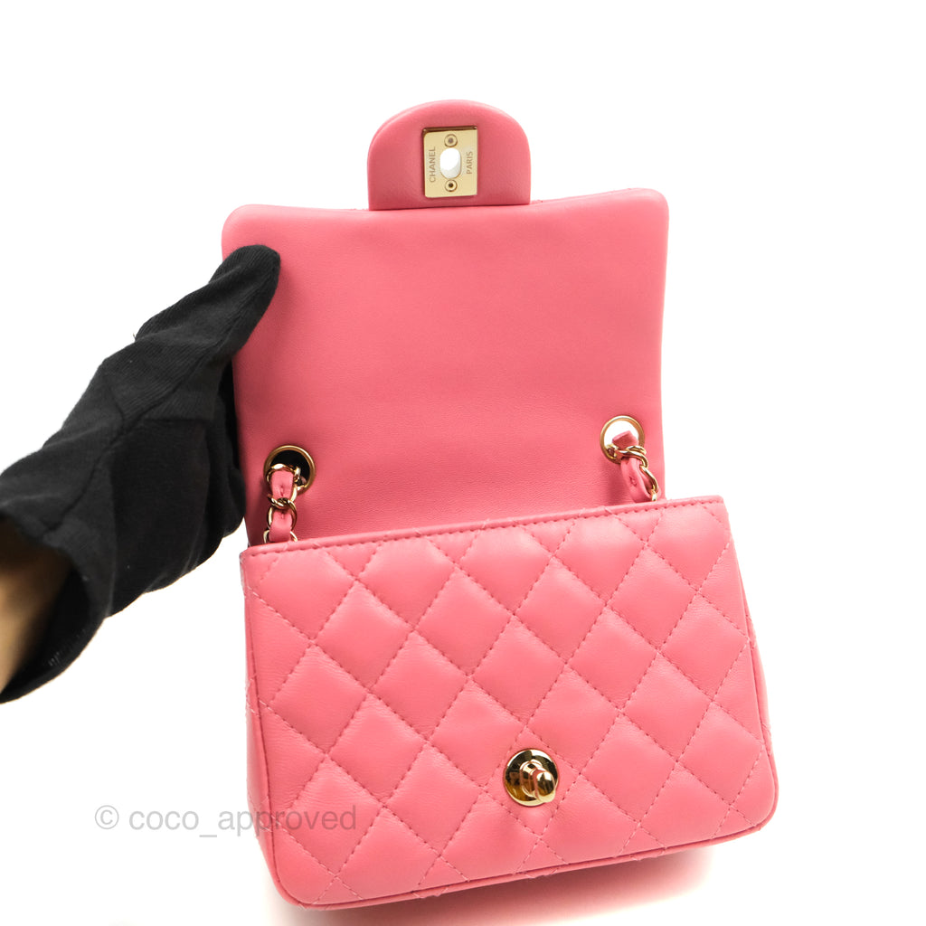 Chanel Mini Square Quilted Rosy Pink Lambskin Gold Hardware 21A