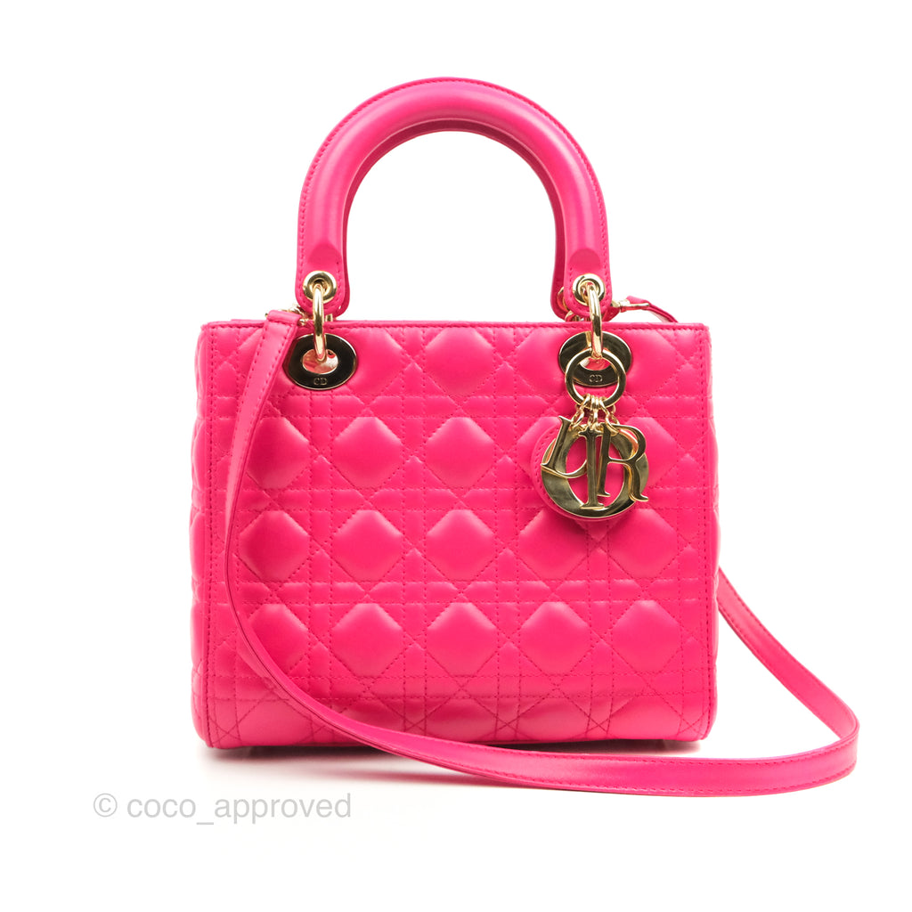 Lambskin Medium Lady Dior Hot Pink