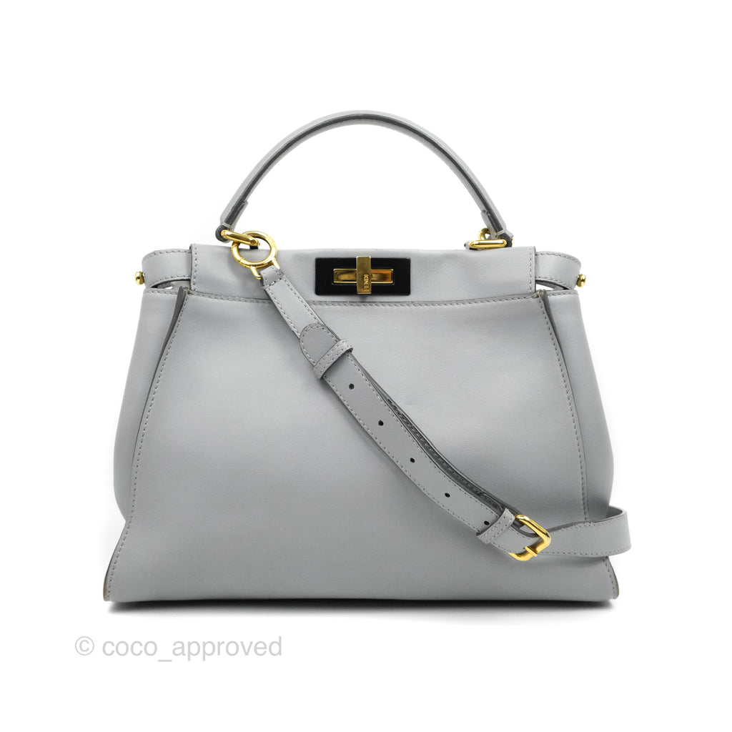 Fendi Peekaboo Medium Light Grey Blue Gold Hardware