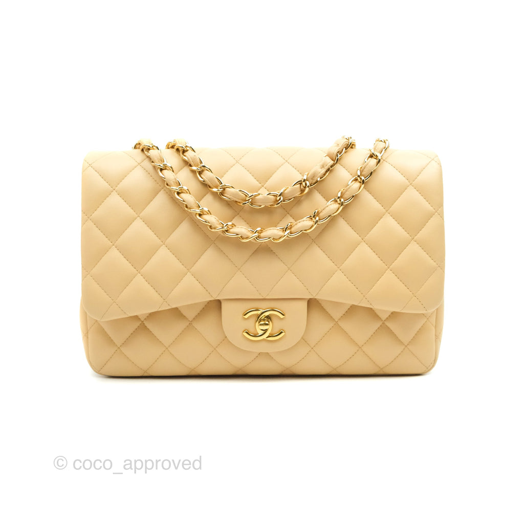 Chanel Jumbo Single Flap Beige Lambskin Gold Hardware