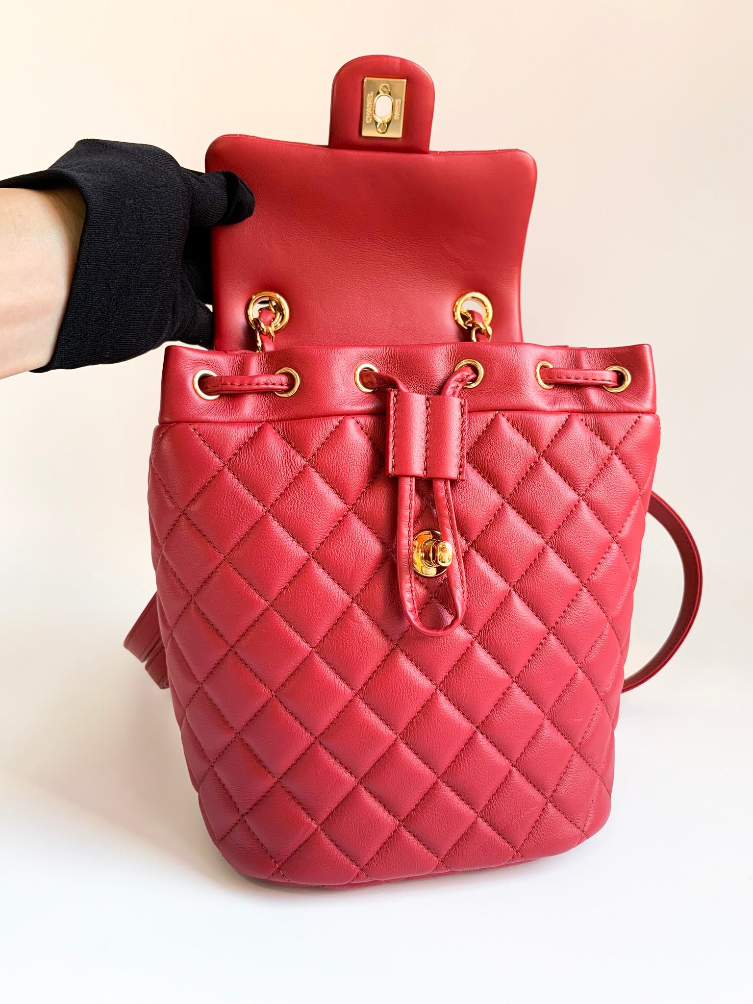 Chanel Red Lambskin Small Urban Spirit Backpack For Sale at