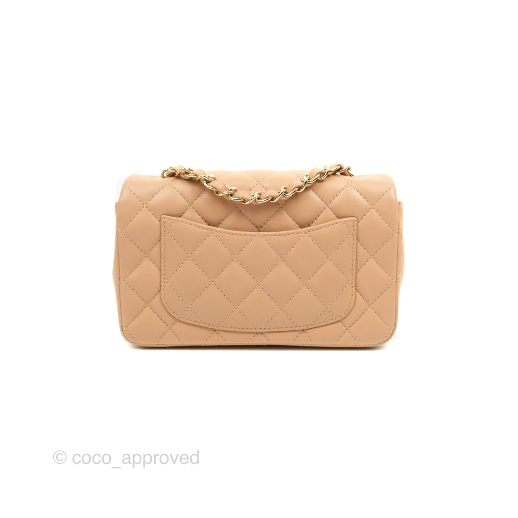 Chanel Mini Rectangular Flap Quilted Beige Pink Lambskin Gold Hardware