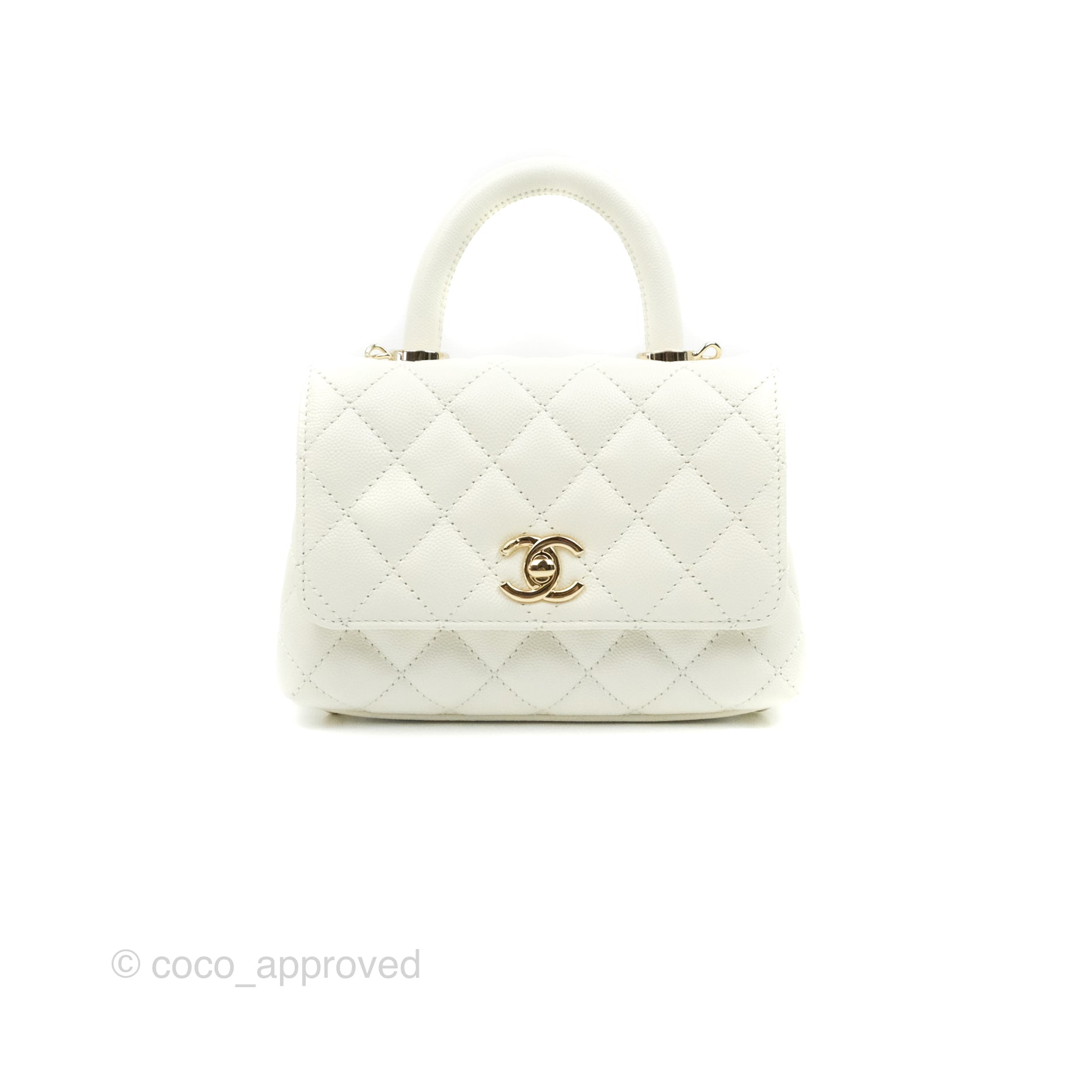 Chanel Extra Mini Quilted Coco Handle White Caviar Gold Hardware