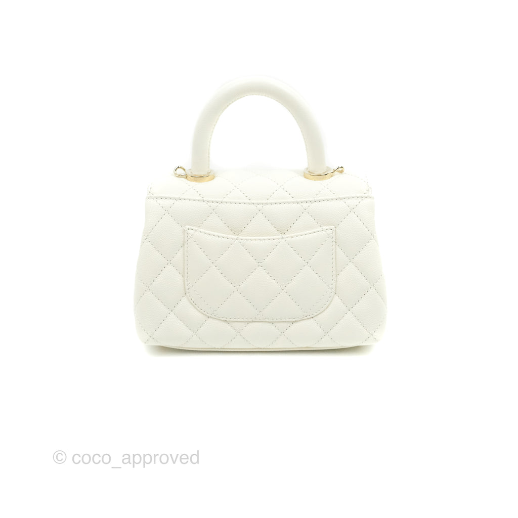 Chanel Extra Mini Quilted Coco Handle White Caviar Gold Hardware