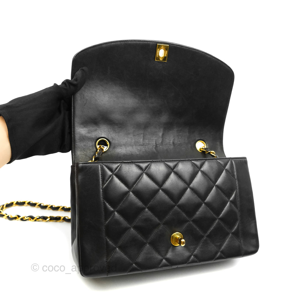 Chanel Vintage Quilted Classic Diana Black Lambskin 24K Gold Hardware