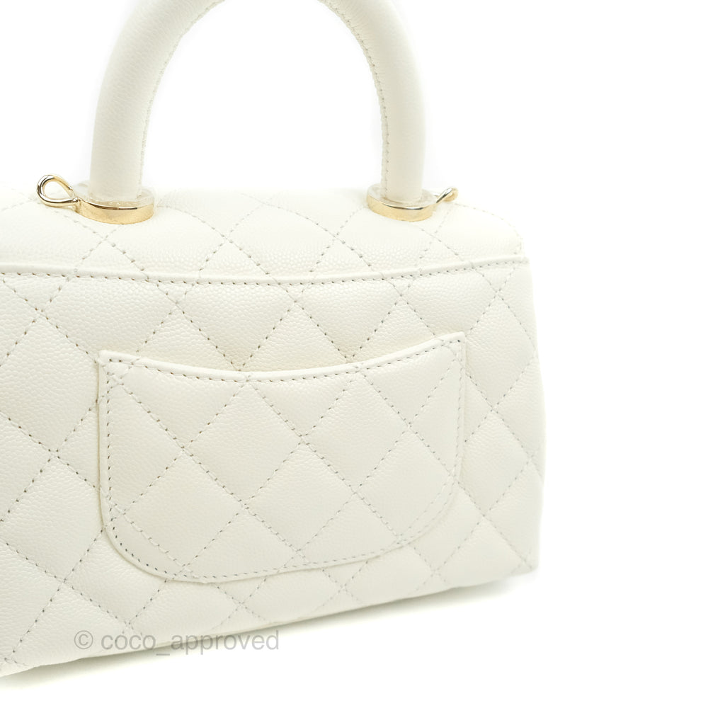 Chanel Extra Mini Quilted Coco Handle White Caviar Gold Hardware