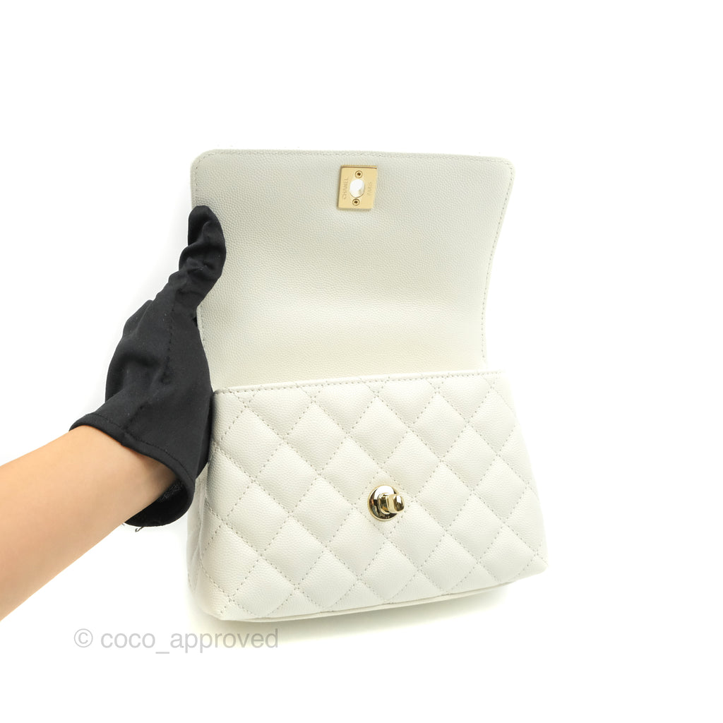 Chanel Extra Mini Quilted Coco Handle White Caviar Gold Hardware