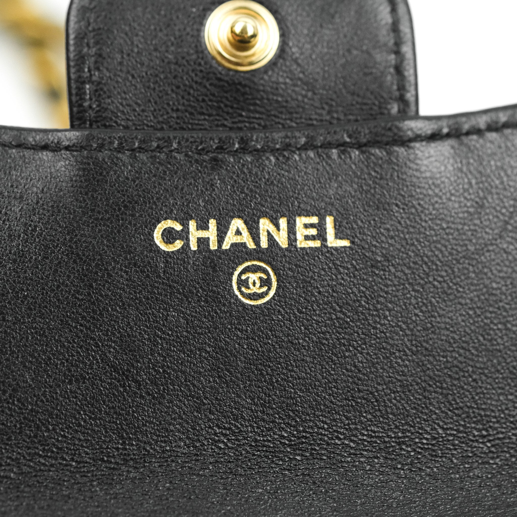 Chanel Mini Handle Flap Coin Purse With Chain Black Lambskin Gold Hard –  Coco Approved Studio