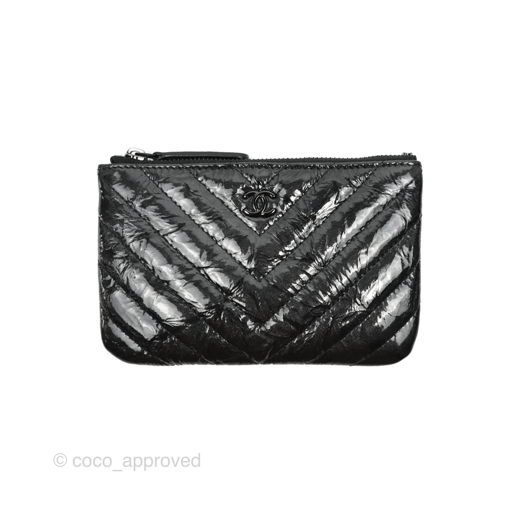 Chanel Chevron Mini O Case Black Shiny Aged Calfskin So Black