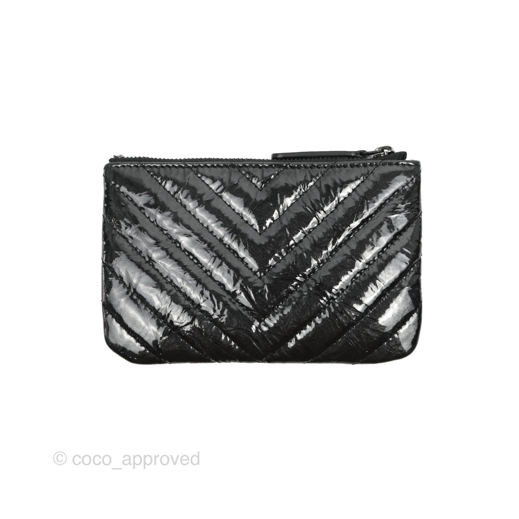 Chanel Chevron Mini O Case Black Shiny Aged Calfskin So Black