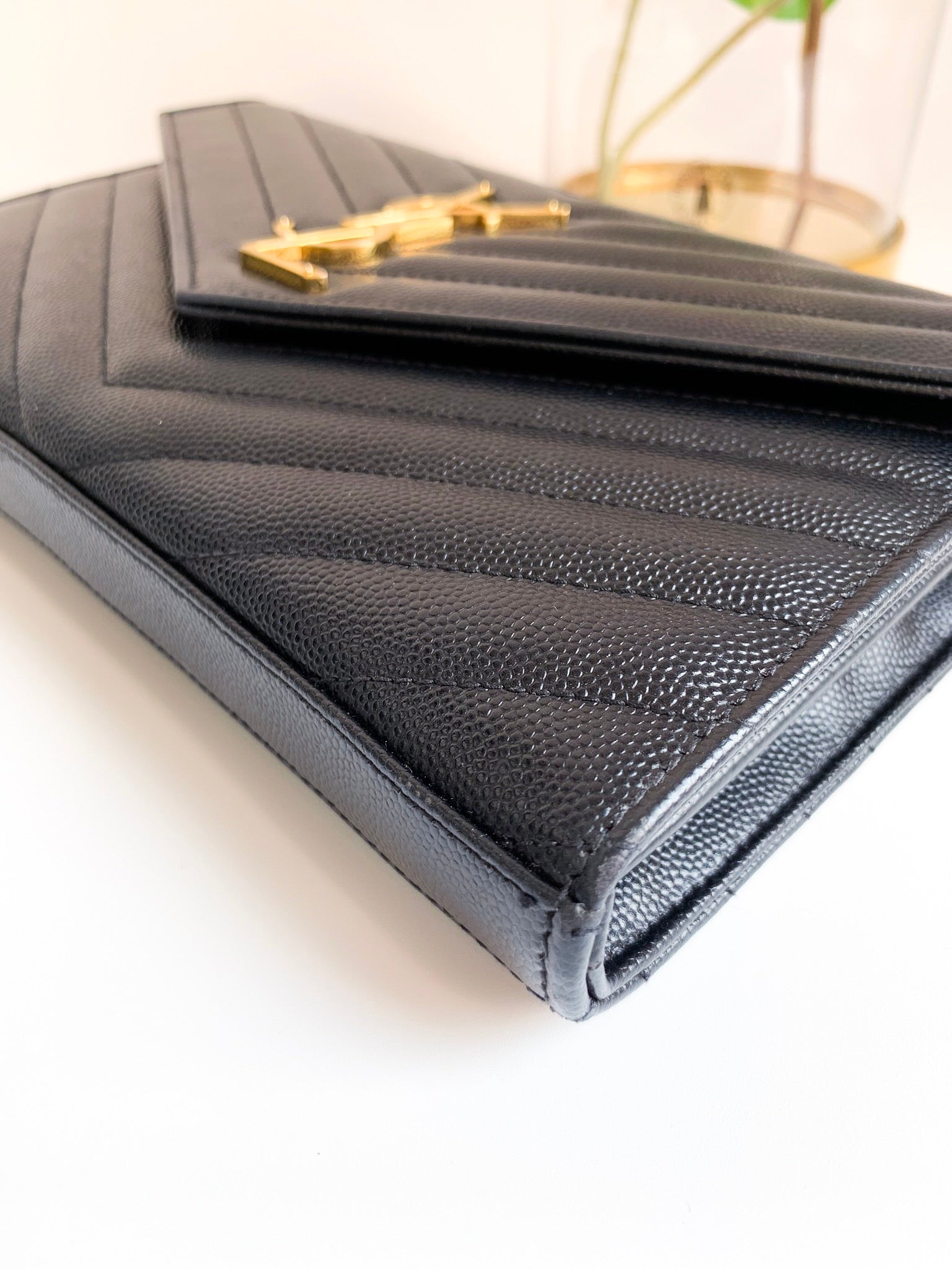 Saint Laurent Wallet on Chain Large, Black Pebbled Leather with Black  Hardware, Preowned in Box WA001