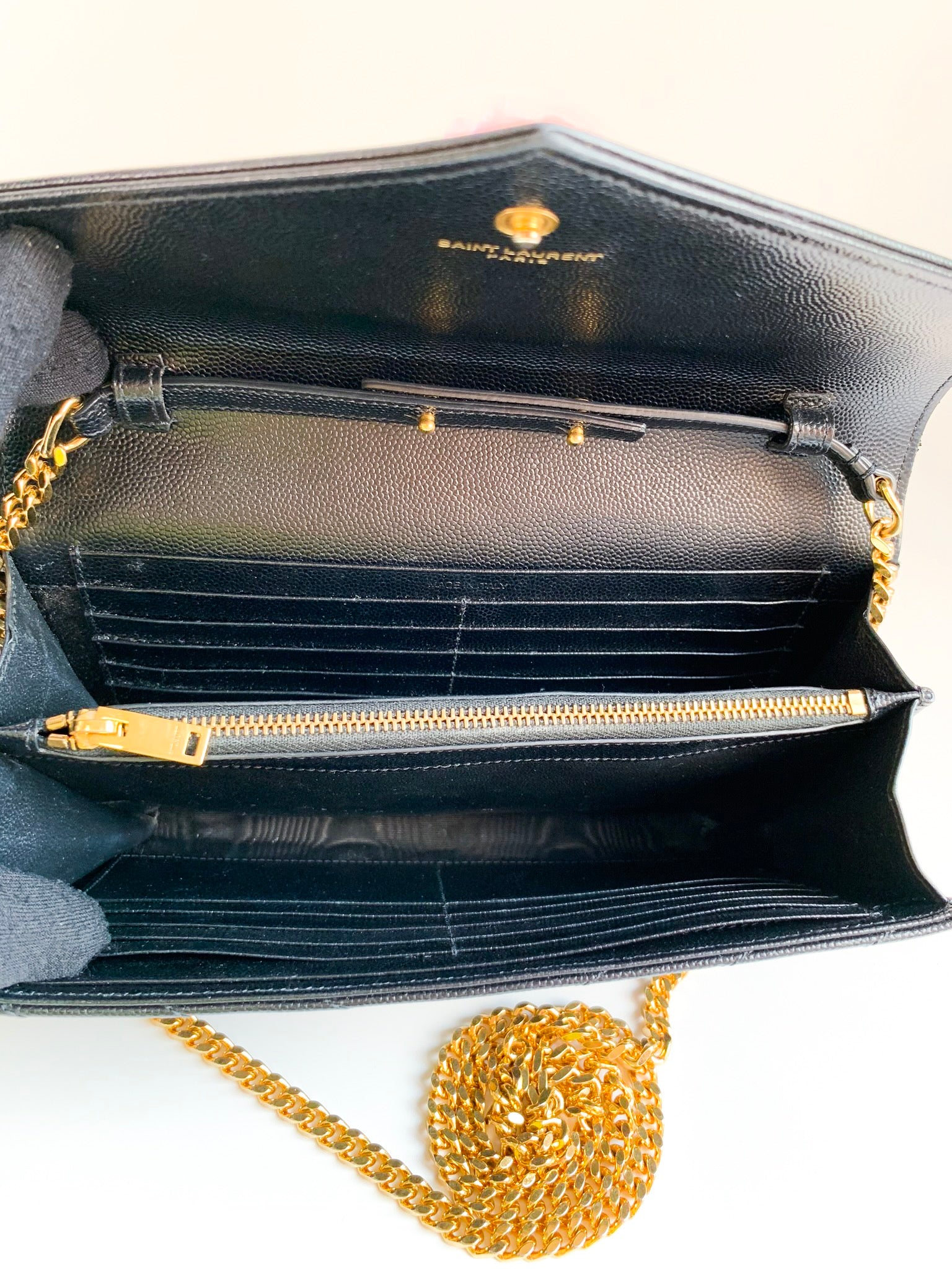 Ysl saint laurent wallet on chain authentic black gold hardware