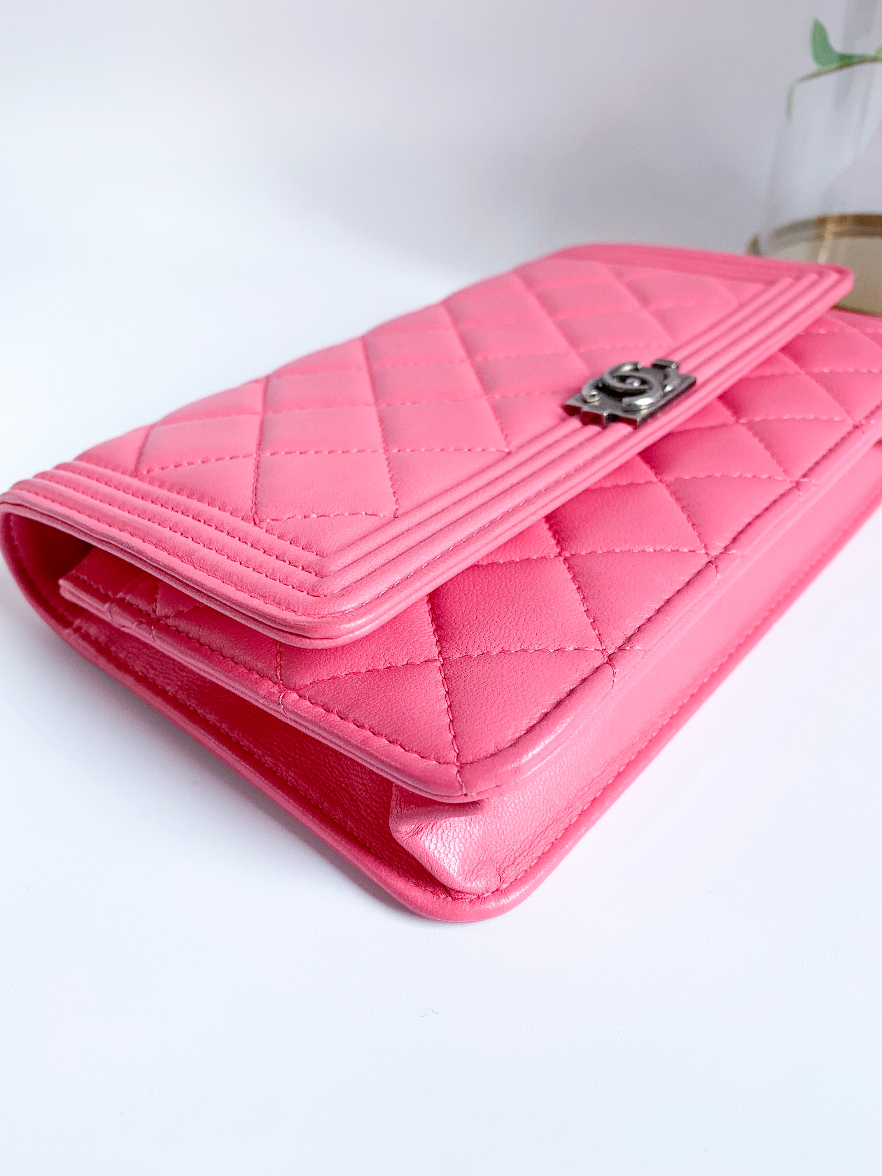 Chanel Small Boy Caviar Leather Zip Around Wallet Pink