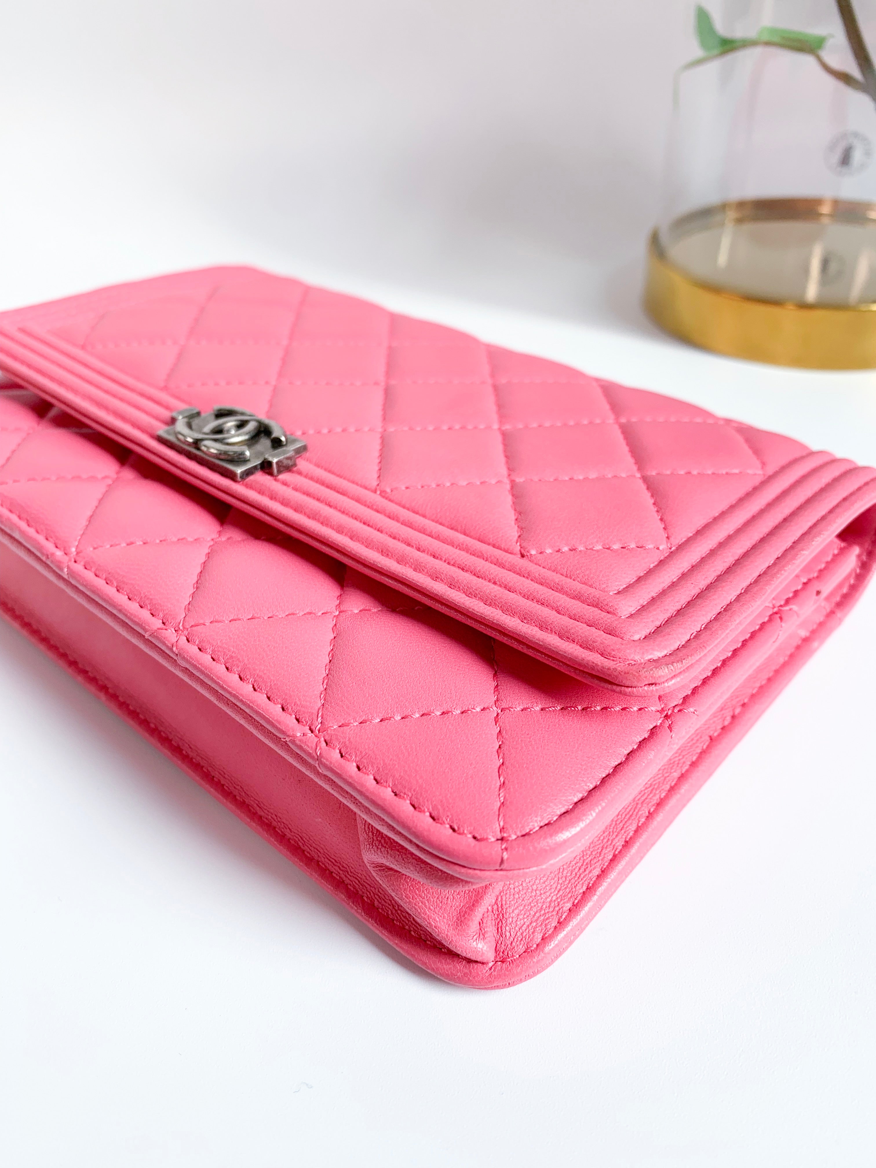 CHANEL, Bags, Chanelauthentic Nwt Large Pink Leather Boy Wallet