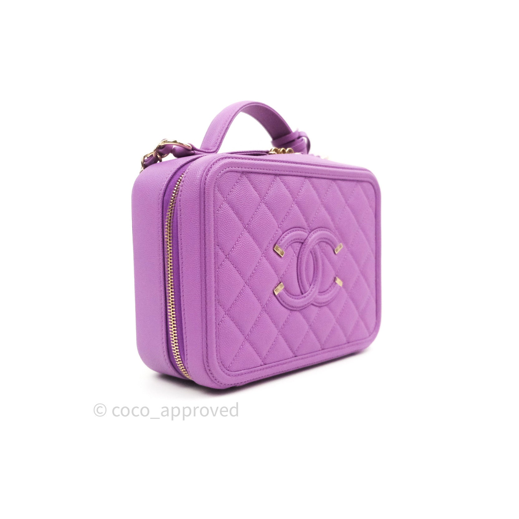 Chanel Quilted Medium CC Filigree Vanity Case Purple Caviar Gold