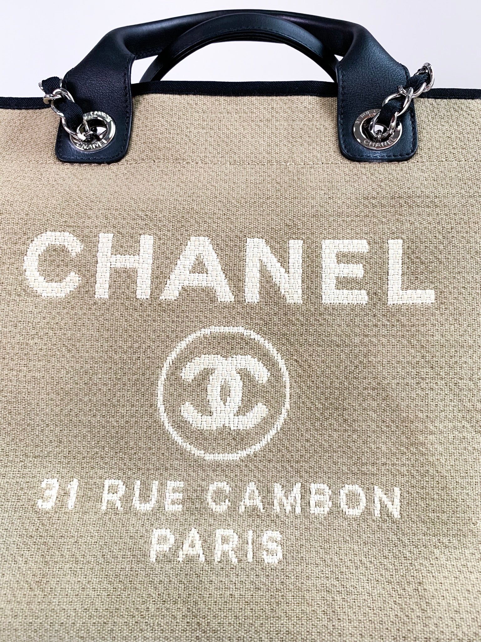 Chanel Canvas Large Deauville Tote Beige Coco Approved Studio