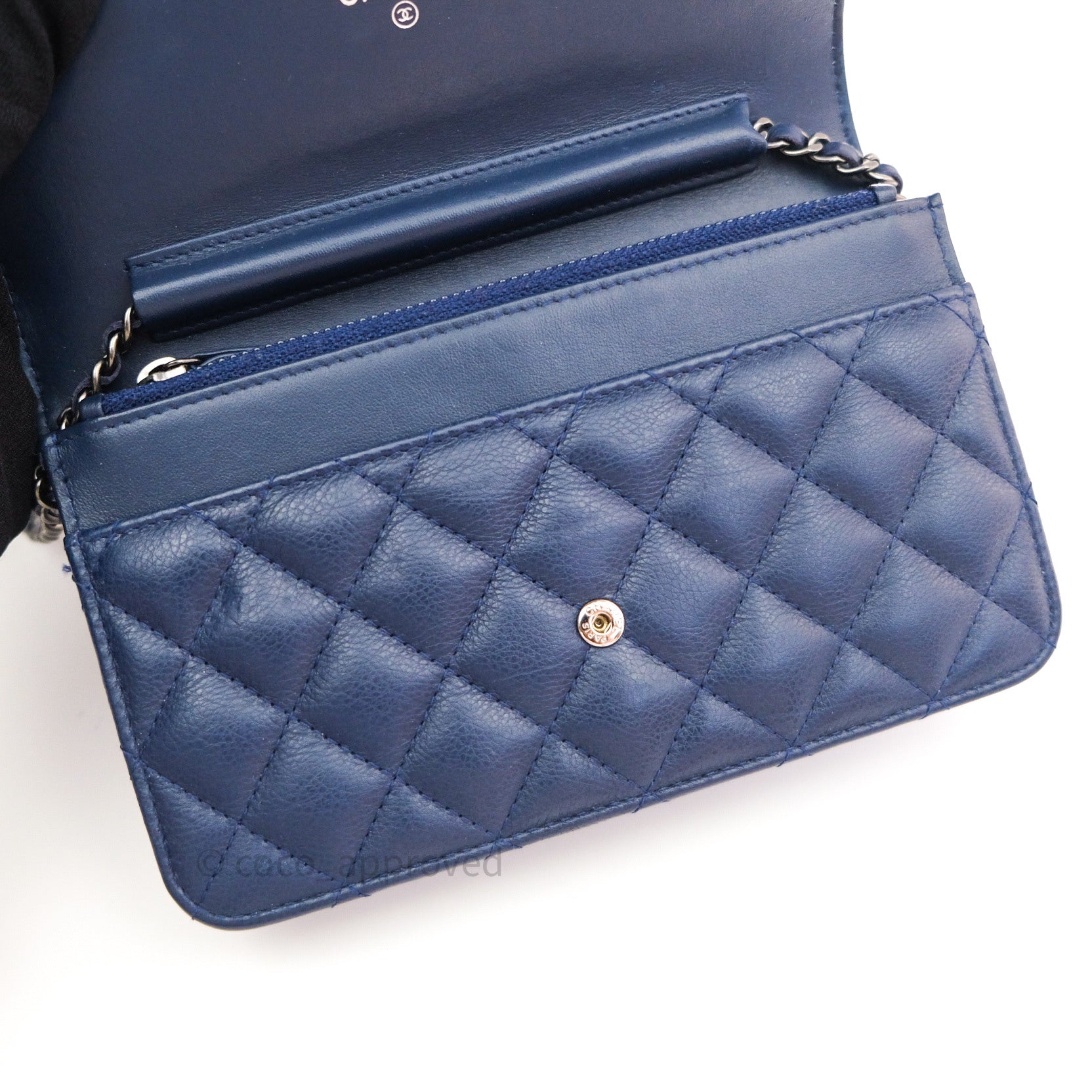 Chanel Quilted Boy Wallet on Chain WOC Blue Grained Calfskin