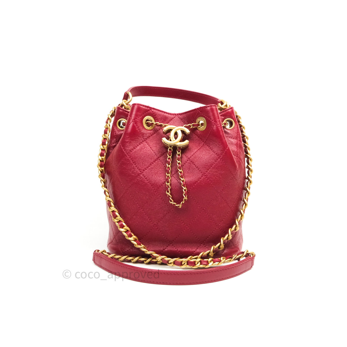 Chanel Drawstring Bucket Bag Red Calfskin Gold Hardware 20S – Coco Approved  Studio