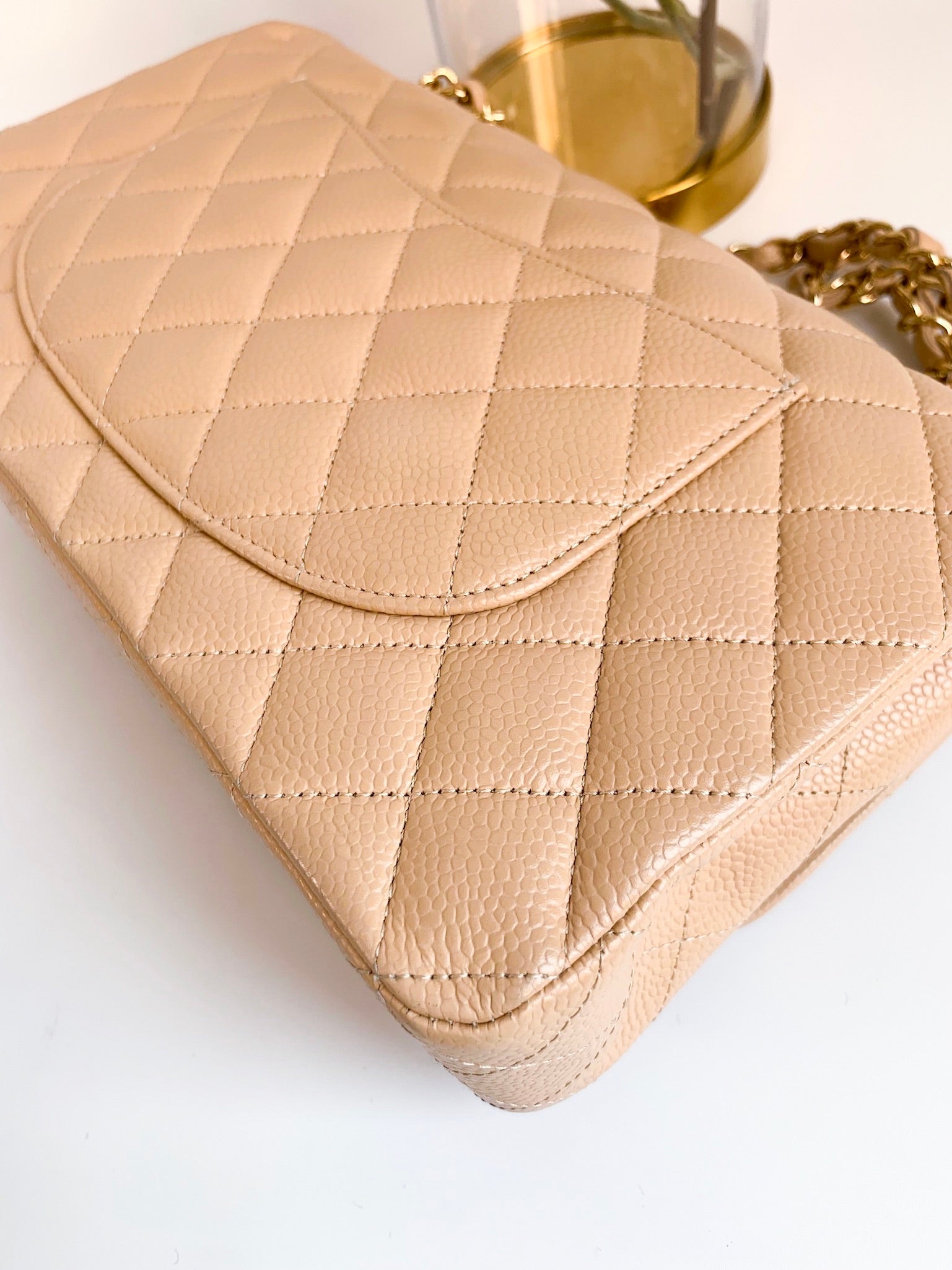 CHANEL Caviar Quilted Medium Double Flap Beige Clair 1093878
