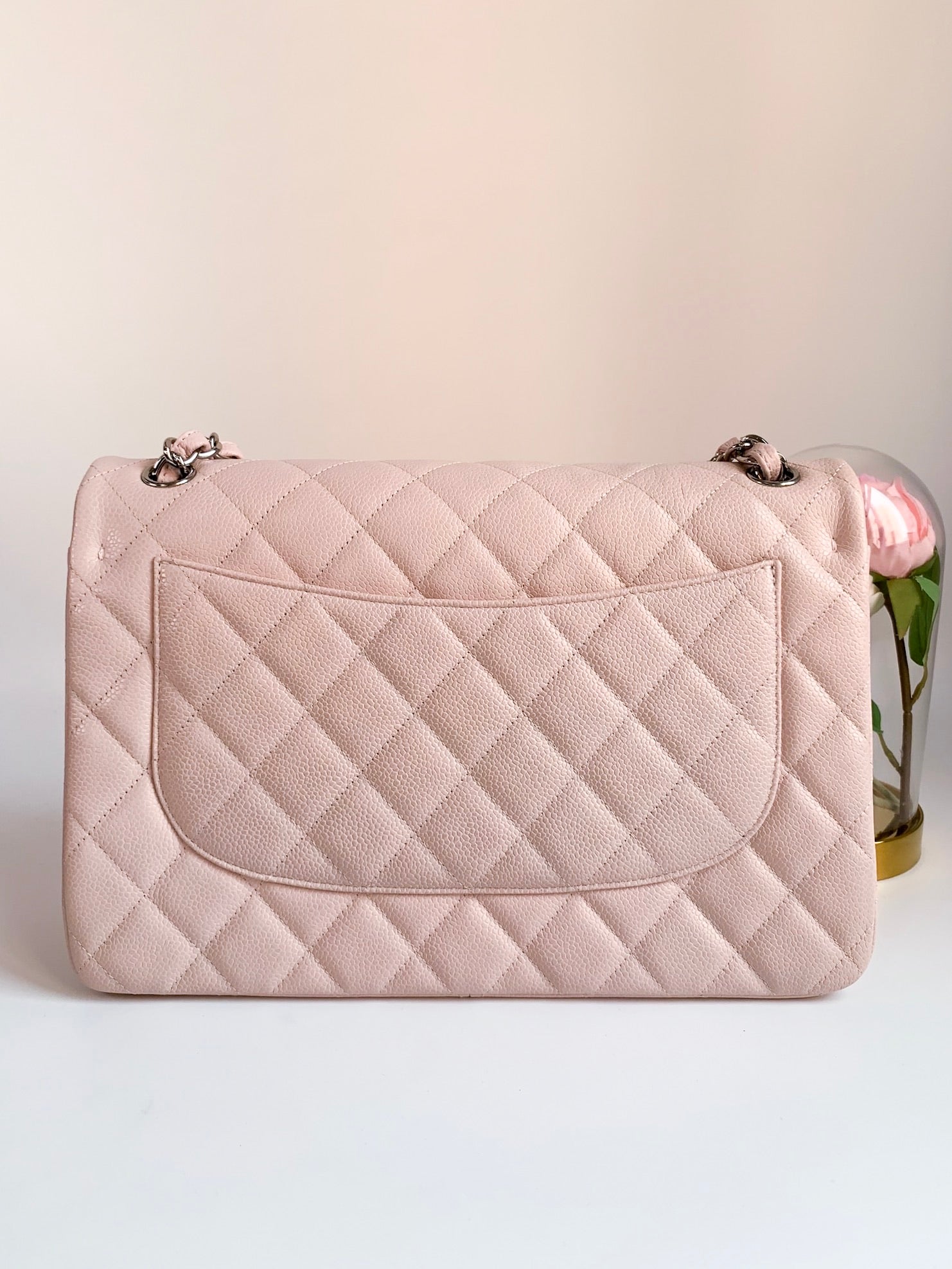 Chanel Classic Quilted Caviar Double Flap Jumbo Bag in Pearlescent Ivory