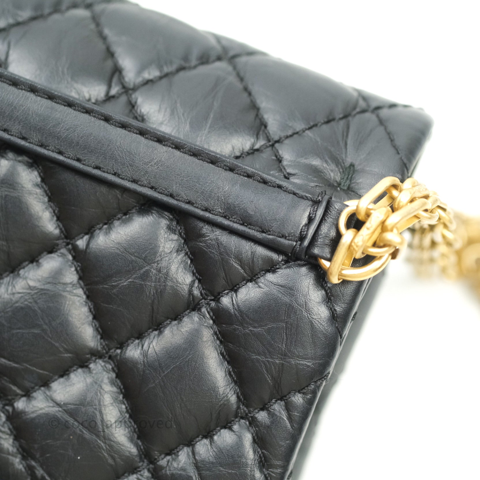 Chanel Medium Black Distressed Part-Quilted Calfskin Accordion