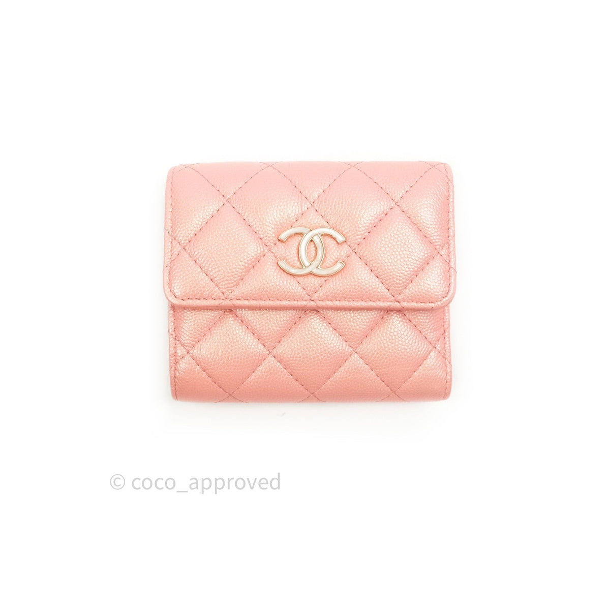 Chanel Classic Small Compact Wallet Iridescent Pink Large CC Hardware