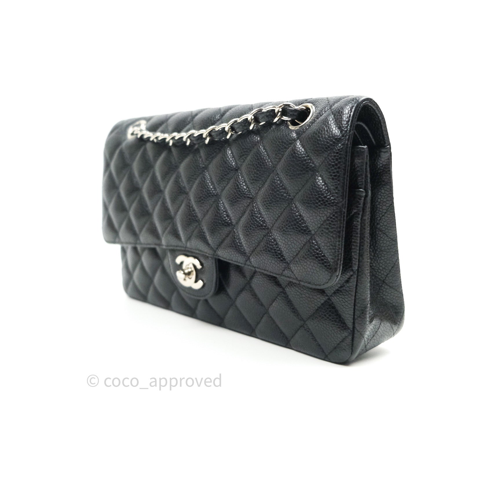 Chanel Classic M/L Medium Double Flap Bag Black Caviar Silver Hardware – Coco  Approved Studio
