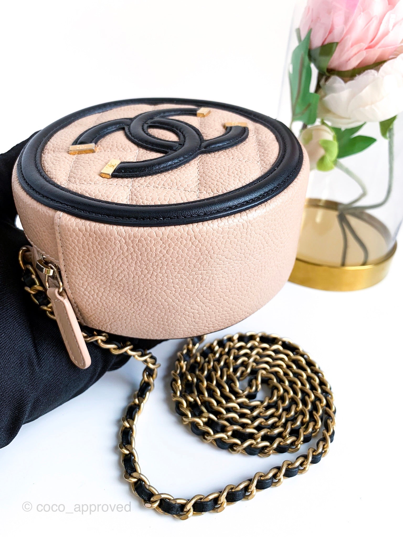 Chanel Quilted Round Filigree Crossbody Beige Black Caviar – Coco Approved  Studio