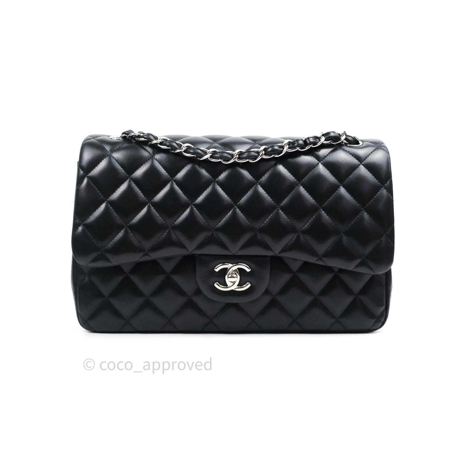 Chanel Jumbo Double Flap Black Lambskin Silver Hardware⁣⁣ – Coco