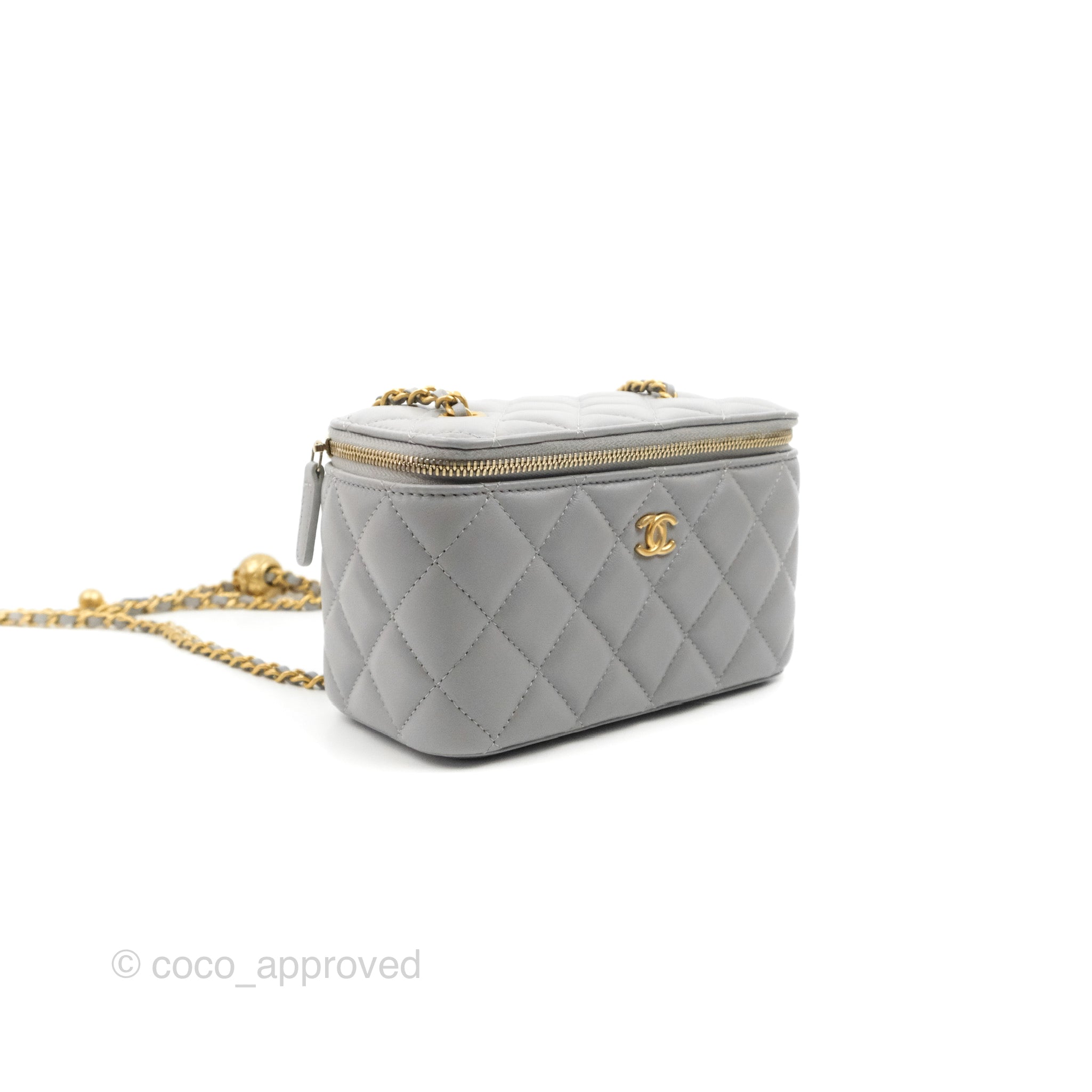 Chanel Pearl Crush Vanity With Chain Grey Lambskin Aged Gold Hardware –  Coco Approved Studio