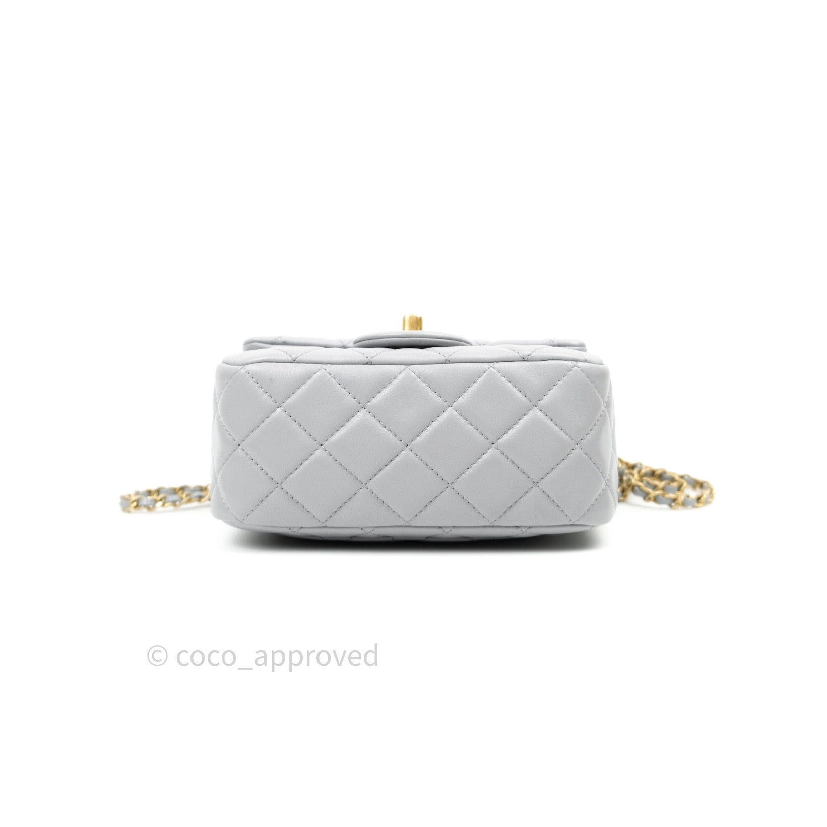 Chanel Pearl Crush Mini Square Flap Bag Navy Blue Lambskin Antique Gold  Hardware