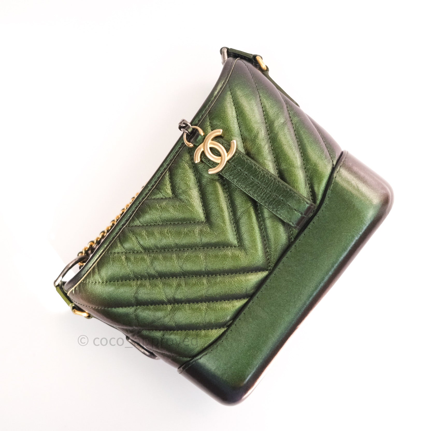 Chanel Calfskin Chevron Small Gabrielle Hobo Iridescent Green Mixed Ha –  Coco Approved Studio