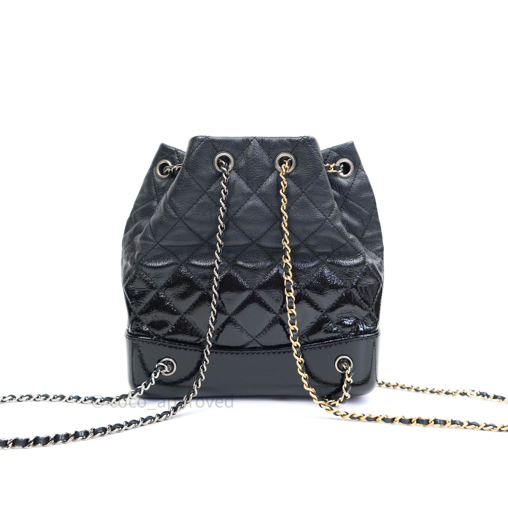 CHANEL Patent Goatskin Quilted Small Gabrielle Backpack Black