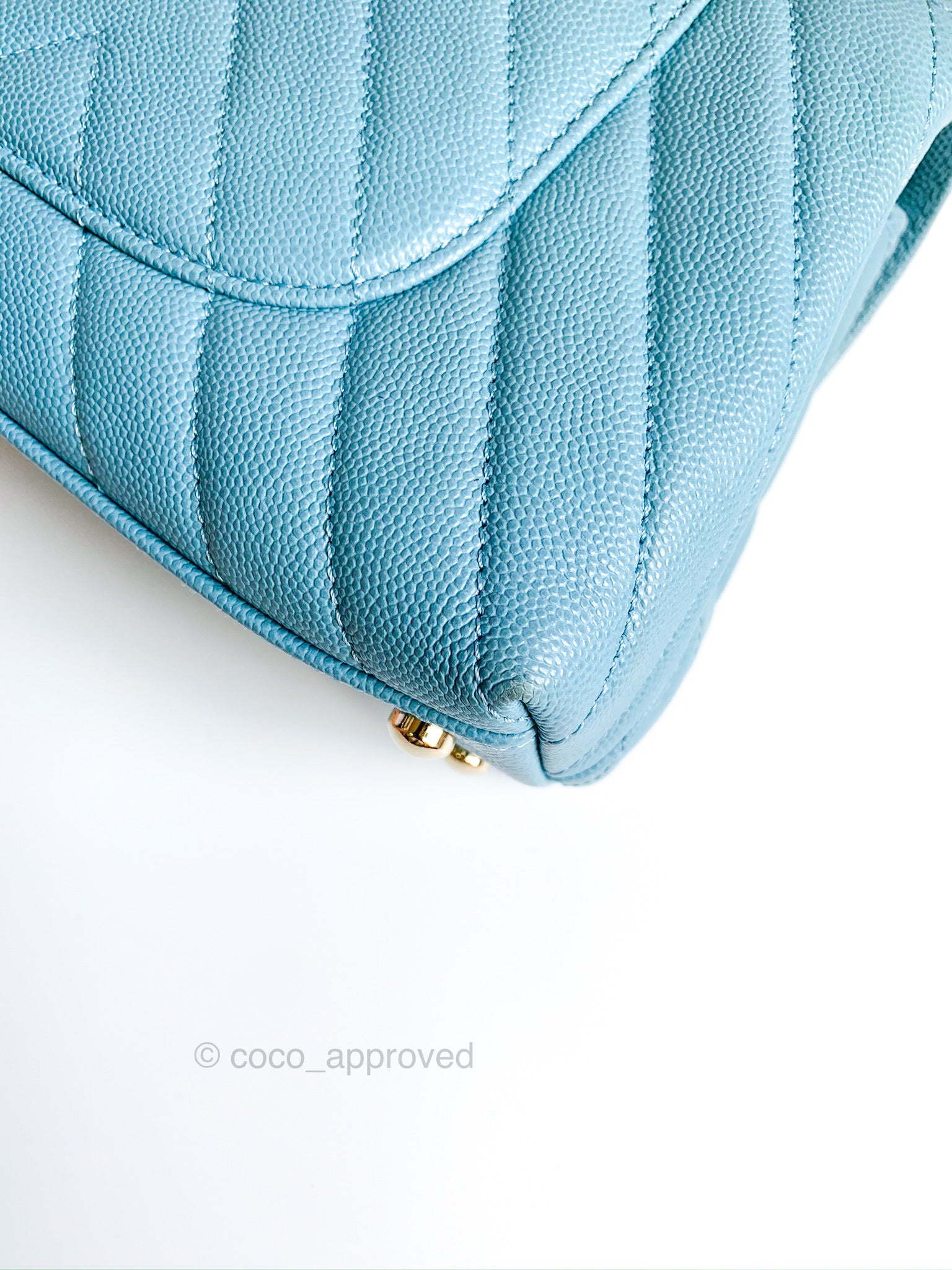 Chanel Coco Handle Mini Iridescent Misty Blue Caviar Chevron Light Gol –  Coco Approved Studio