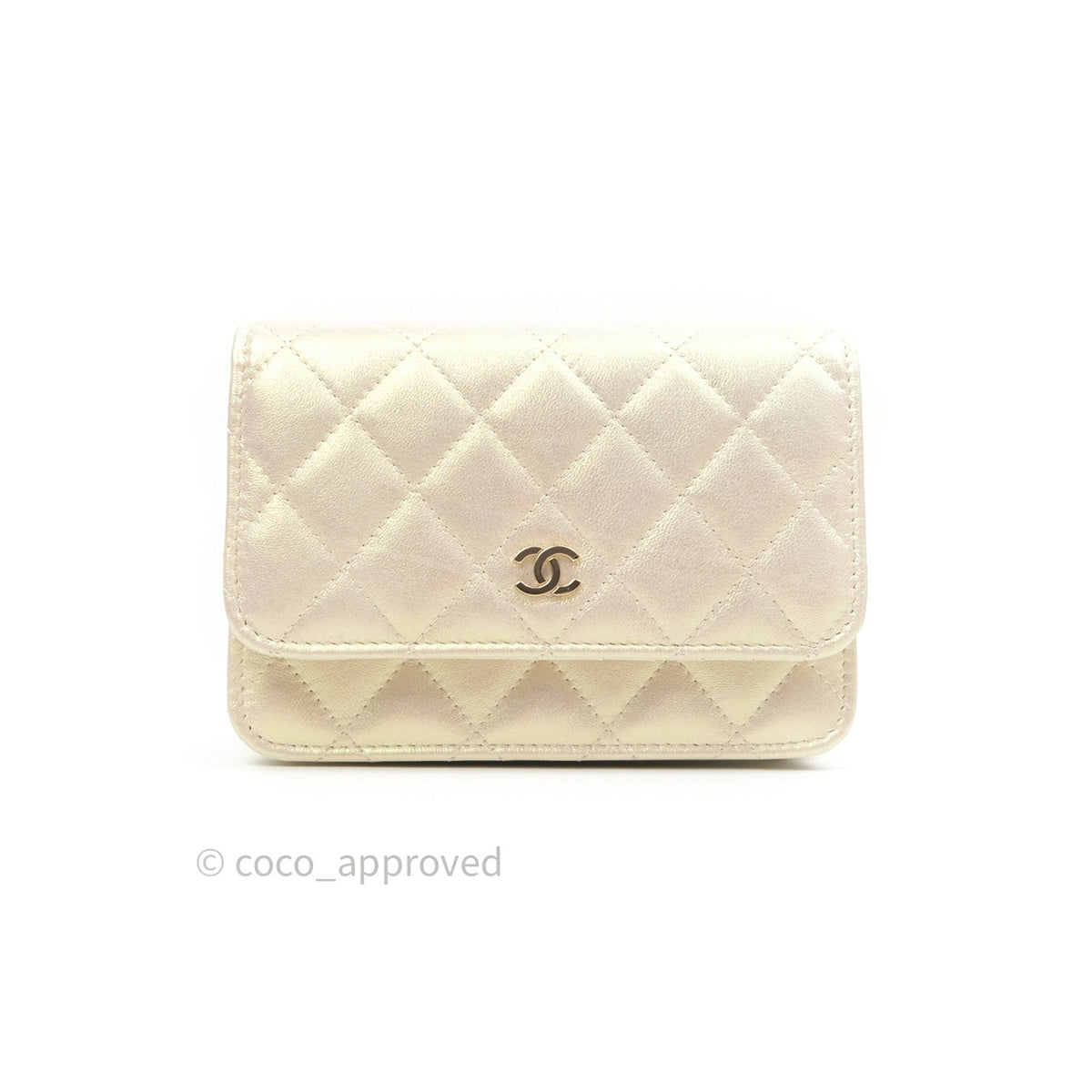 Chanel Quilted Mini Wallet on Chain WOC Iridescent Ivory Gold Hardware –  Coco Approved Studio