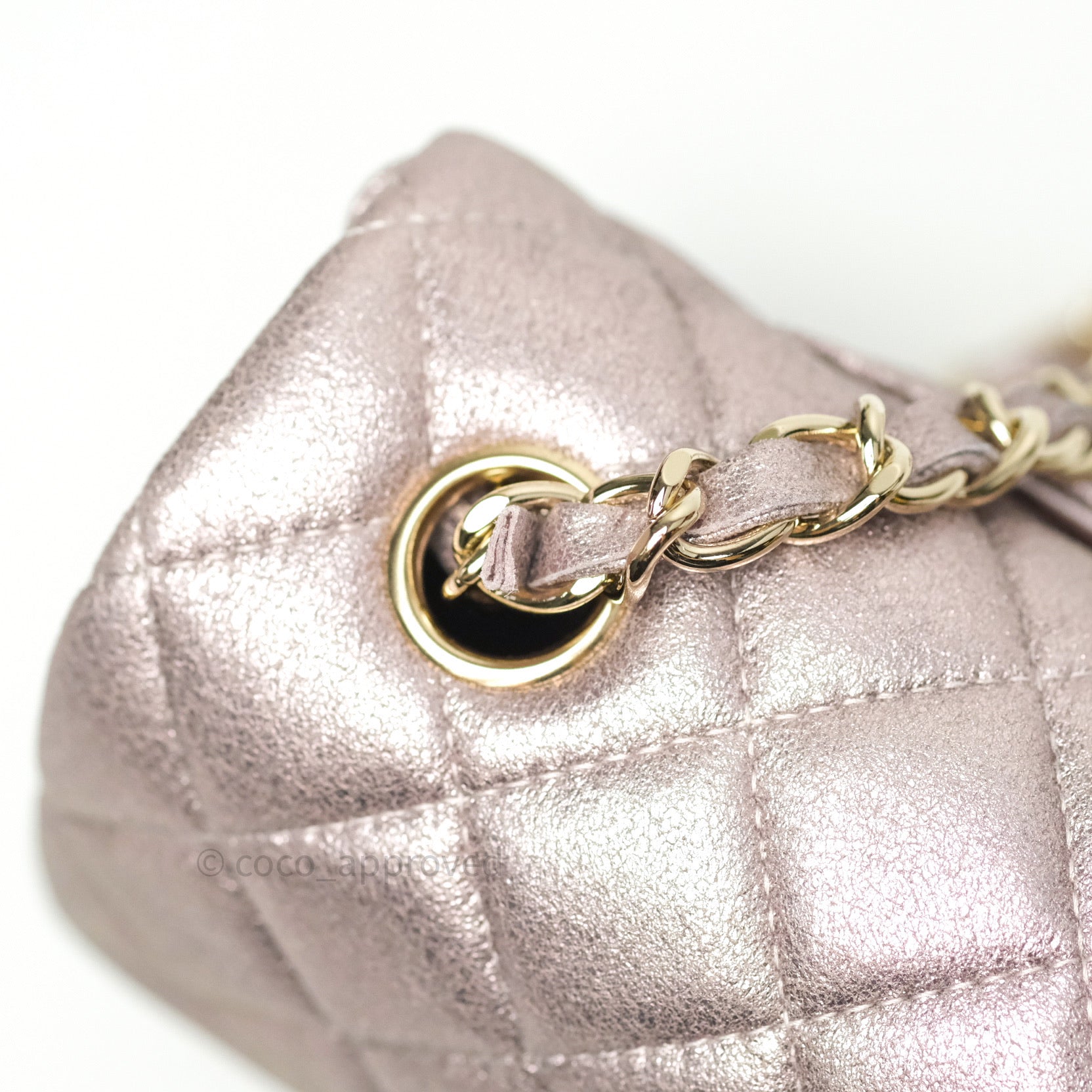 Chanel Metallic Rose Gold Goatskin Quilted Mini Rectangular Flap