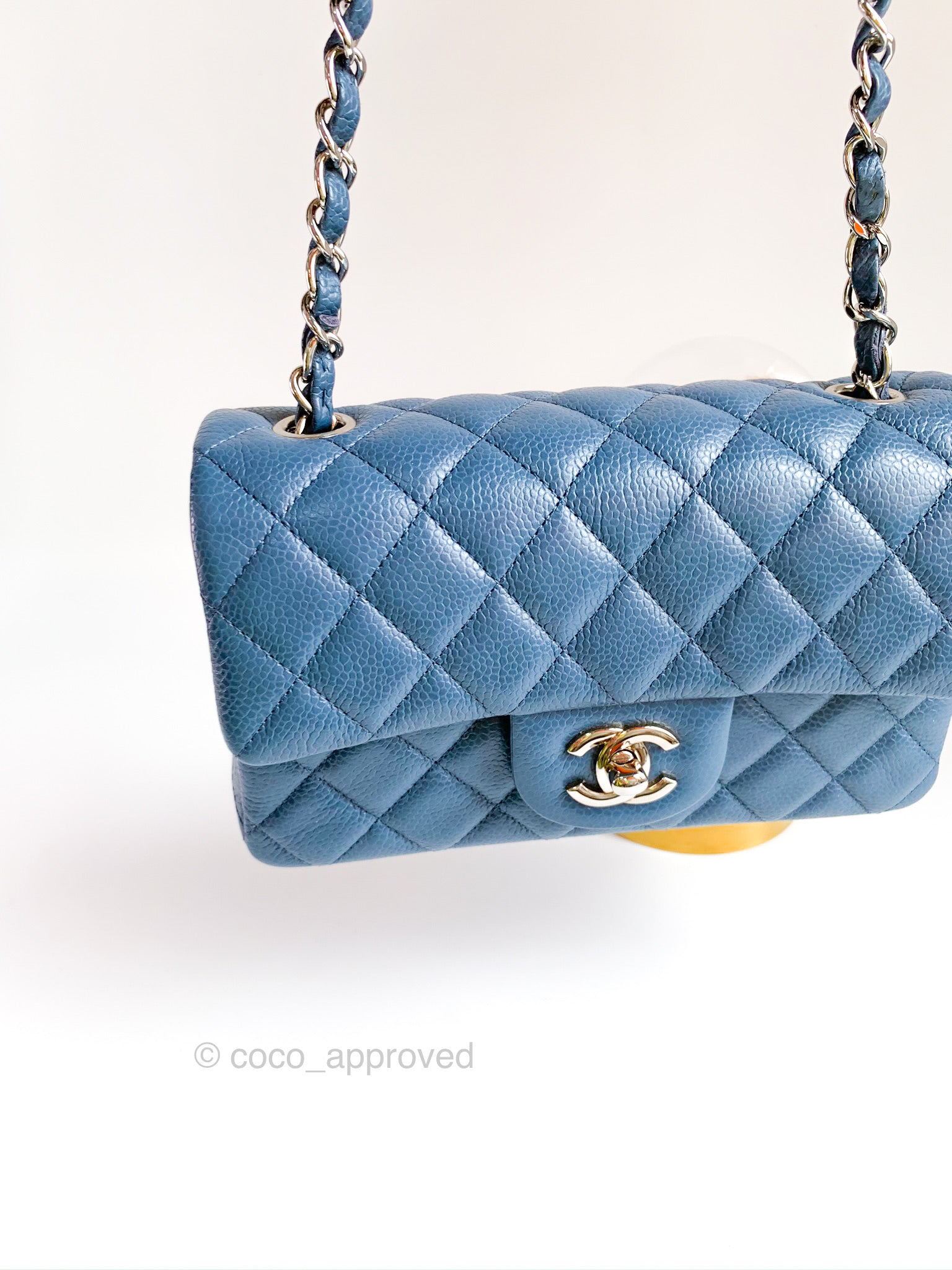 Chanel Mini Rectangular Pearl Crush Quilted Blue Lambskin Aged Gold Ha – Coco  Approved Studio