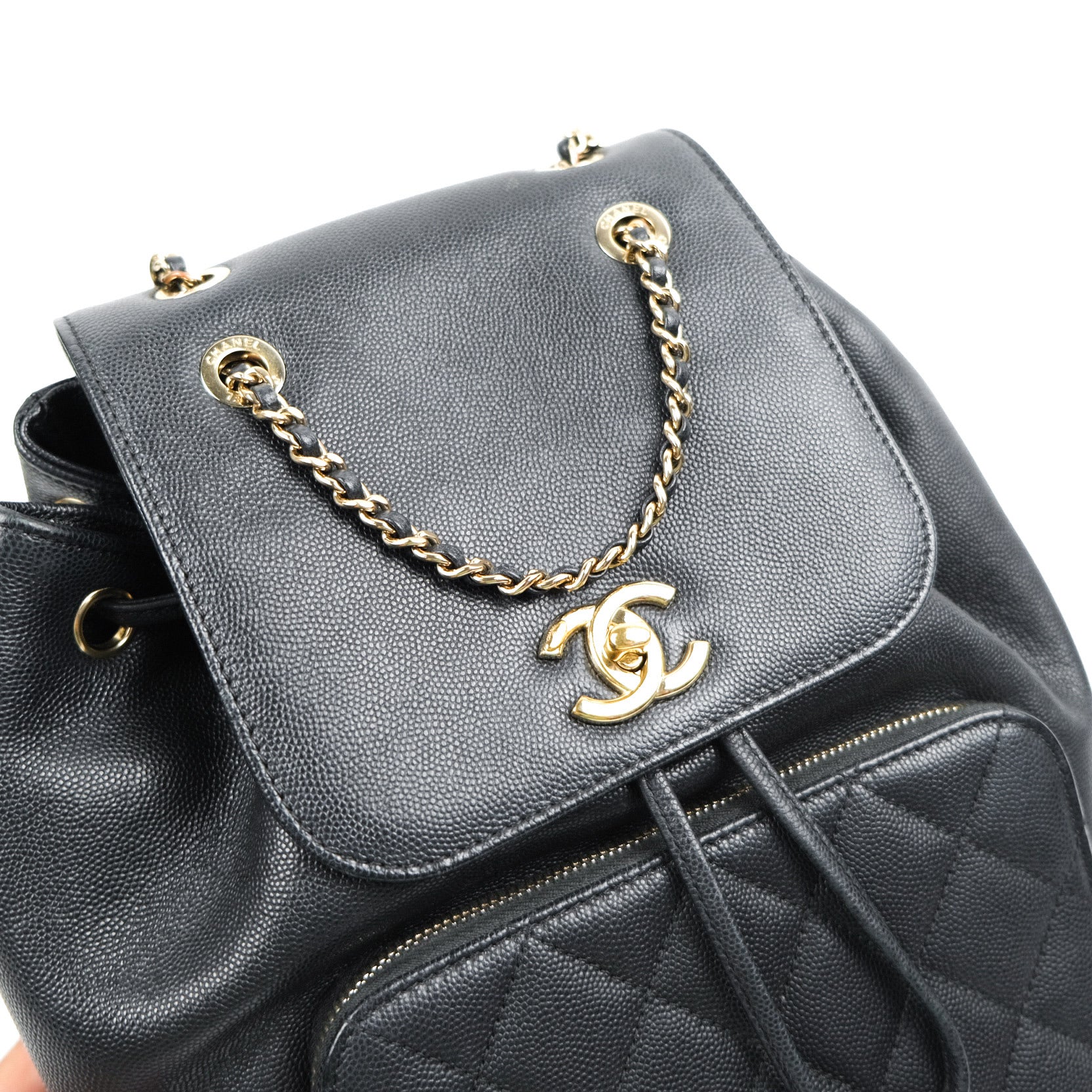Chanel Quilted Business Affinity Backpack Black Caviar Light Gold