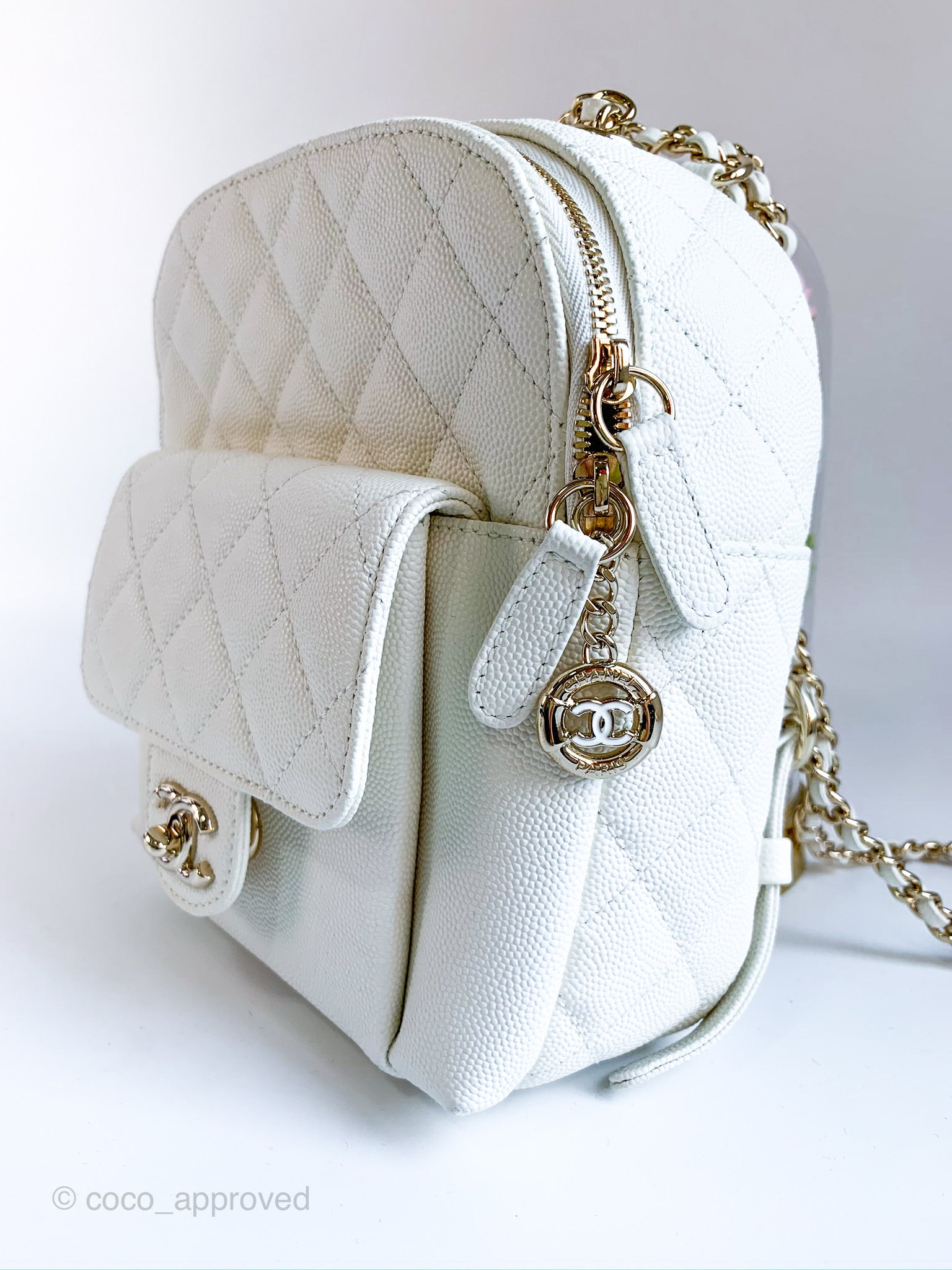 CHANEL Caviar Quilted Small CC Day Backpack White 756338