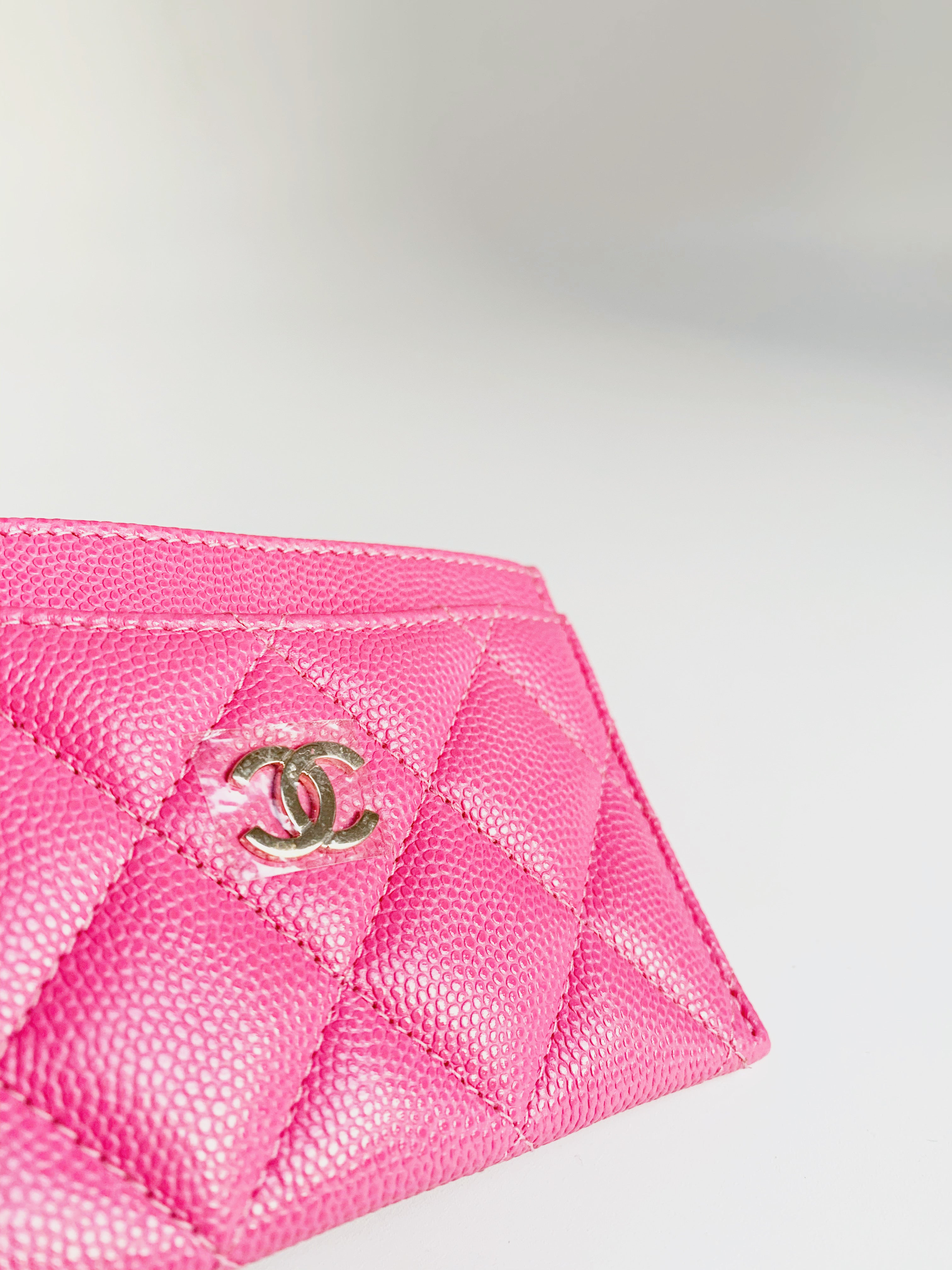 Chanel Pink Quilted Caviar Leather CC Card Holder - Yoogi's Closet