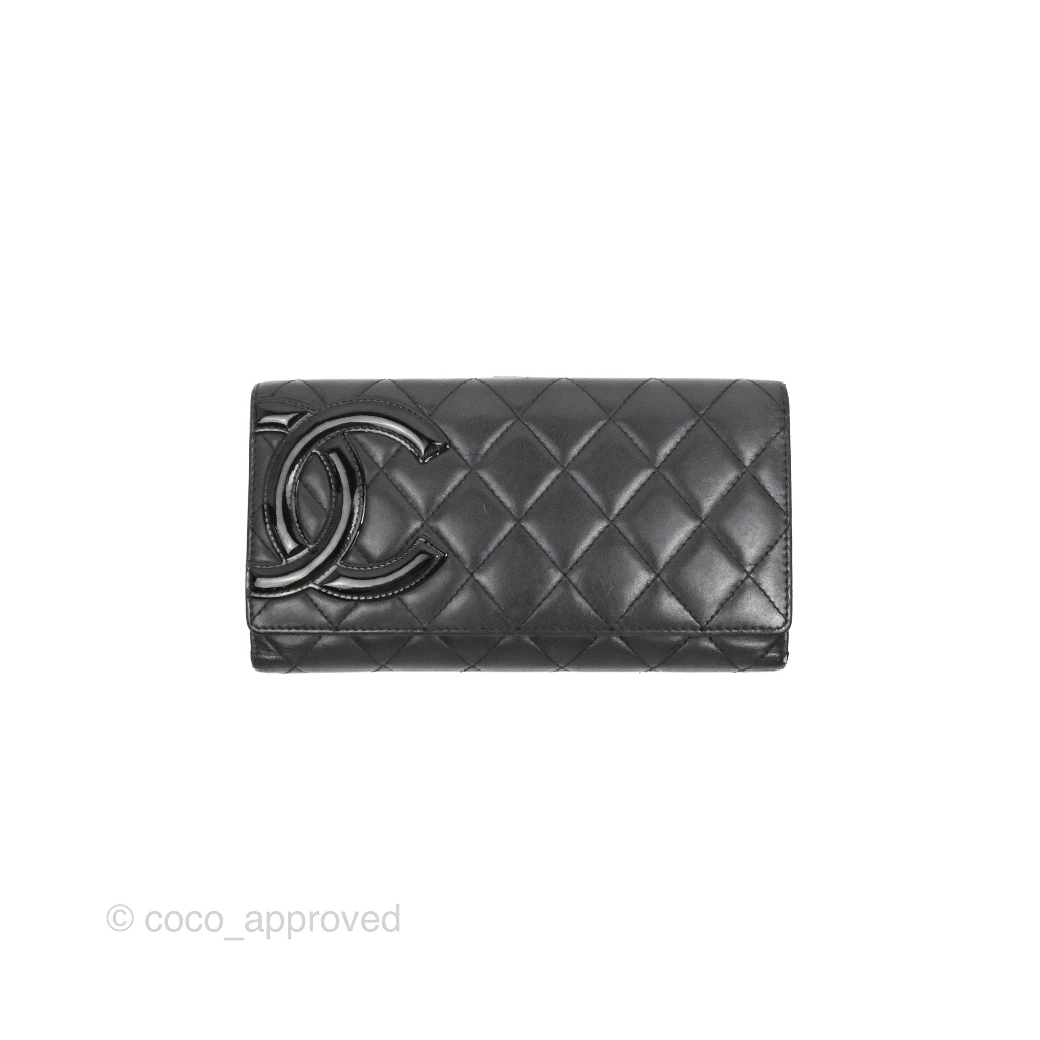 CHANEL Authentic Cambon Line Black Leather Long Wallet Zip