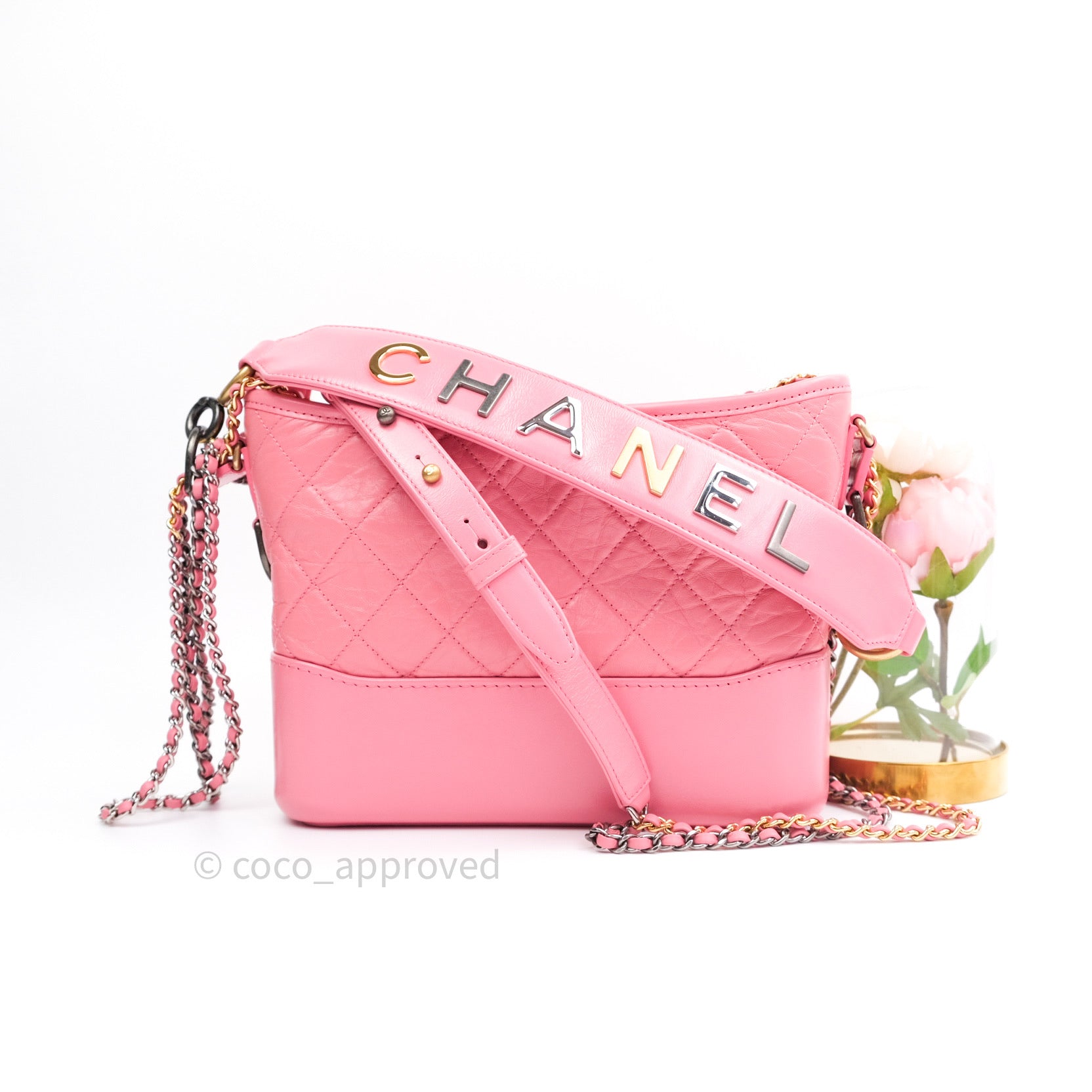 Chanel New Medium Gabrielle Pink Logo Handle Aged Calfskin Mixed Hardw –  Coco Approved Studio