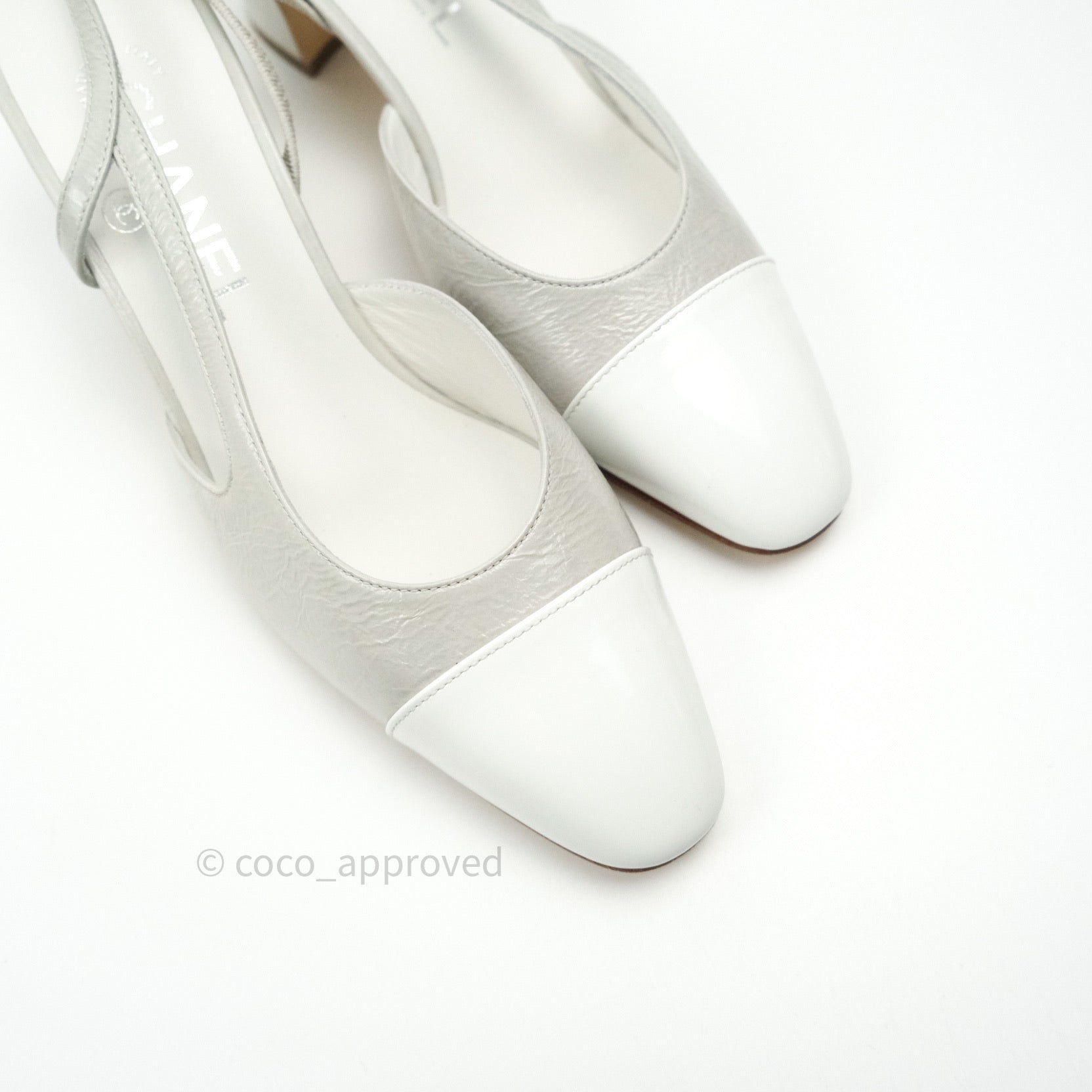 Chanel Classic Slingback Grey and White Calfskin Size 36.5C