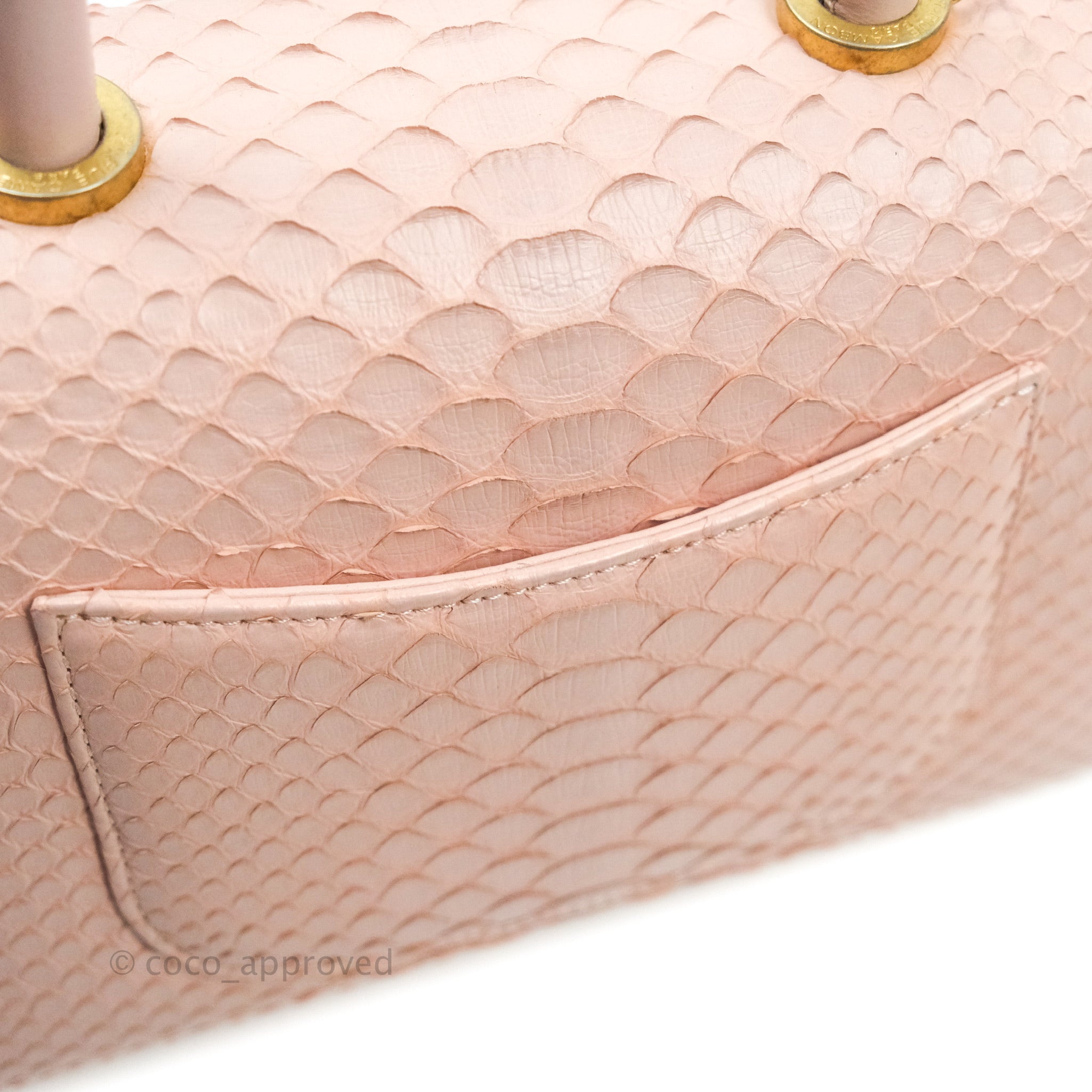 Chanel Quilted Mini Coco Handle Baby Pink Python Gold Hardware