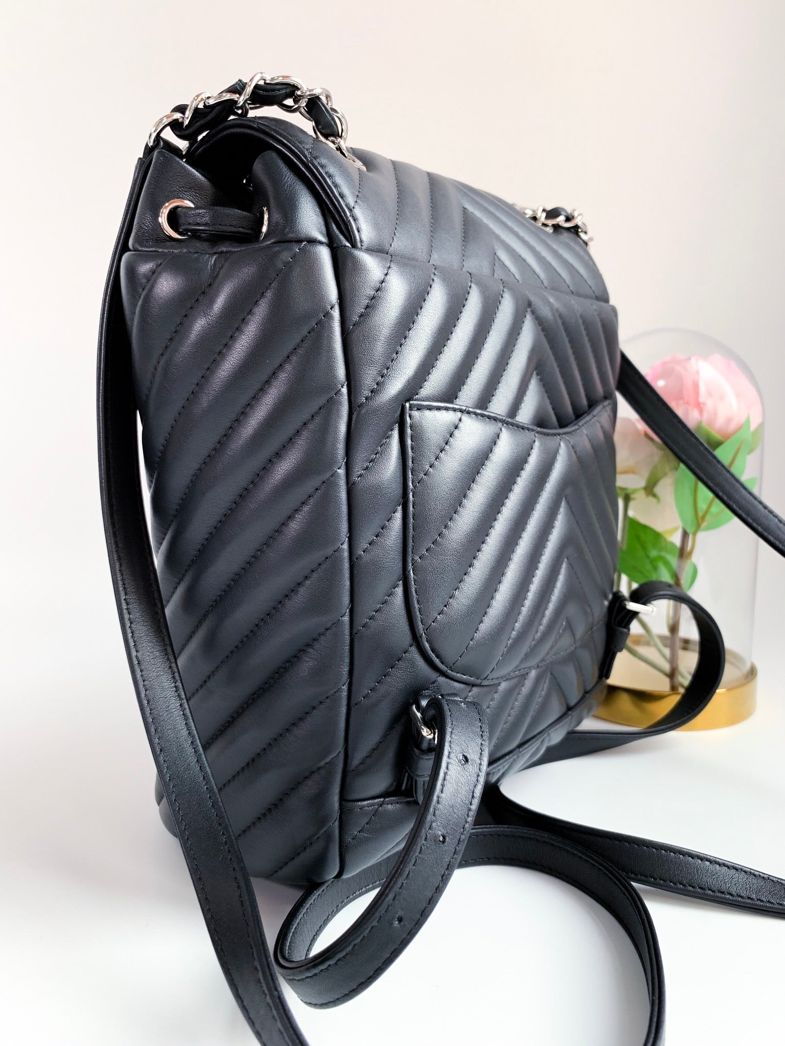 Chanel Calfskin Chevron Quilted Small Urban Spirit Backpack Black SHW –  Coco Approved Studio