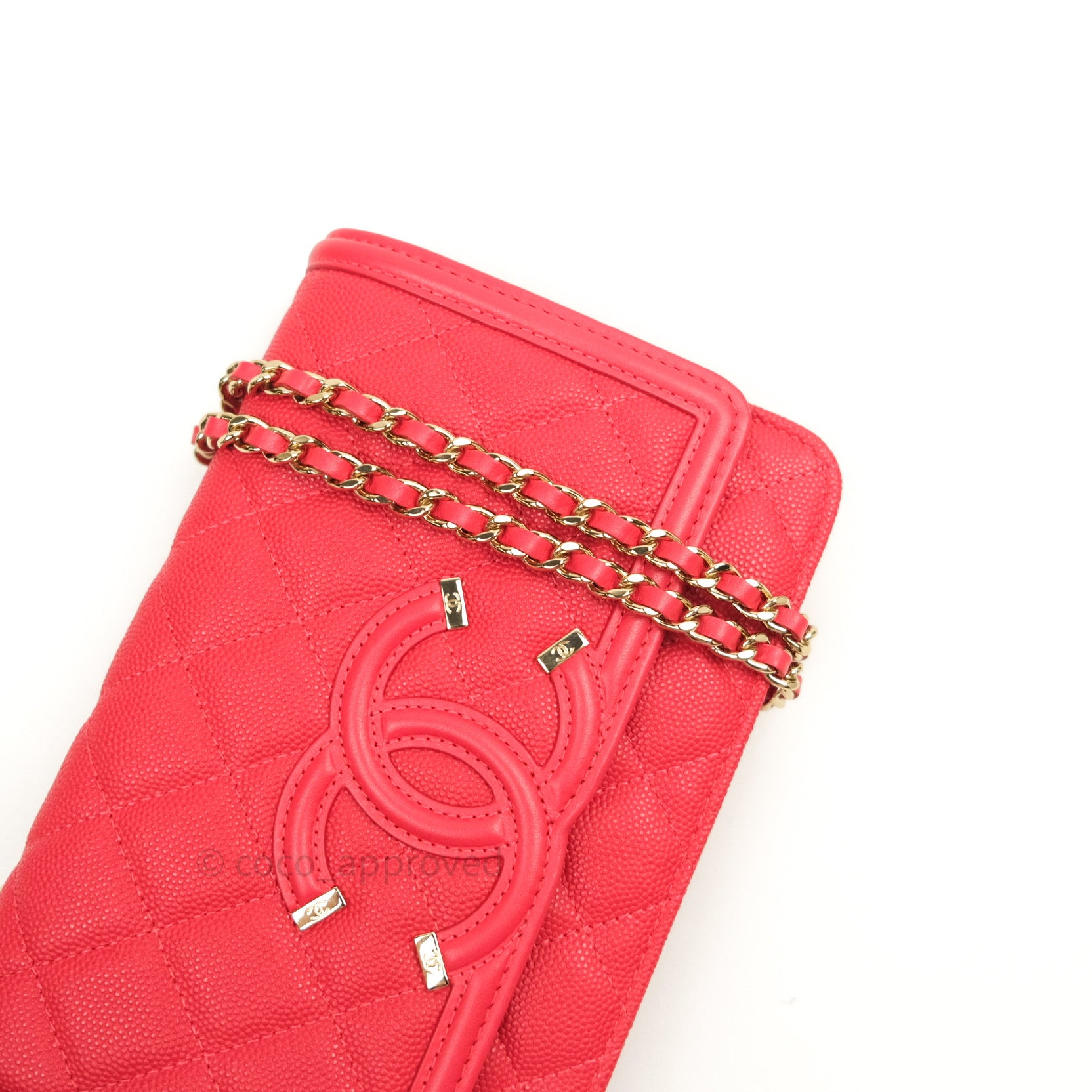Chanel Filigree Wallet on Chain WOC Red Caviar Gold Hardware